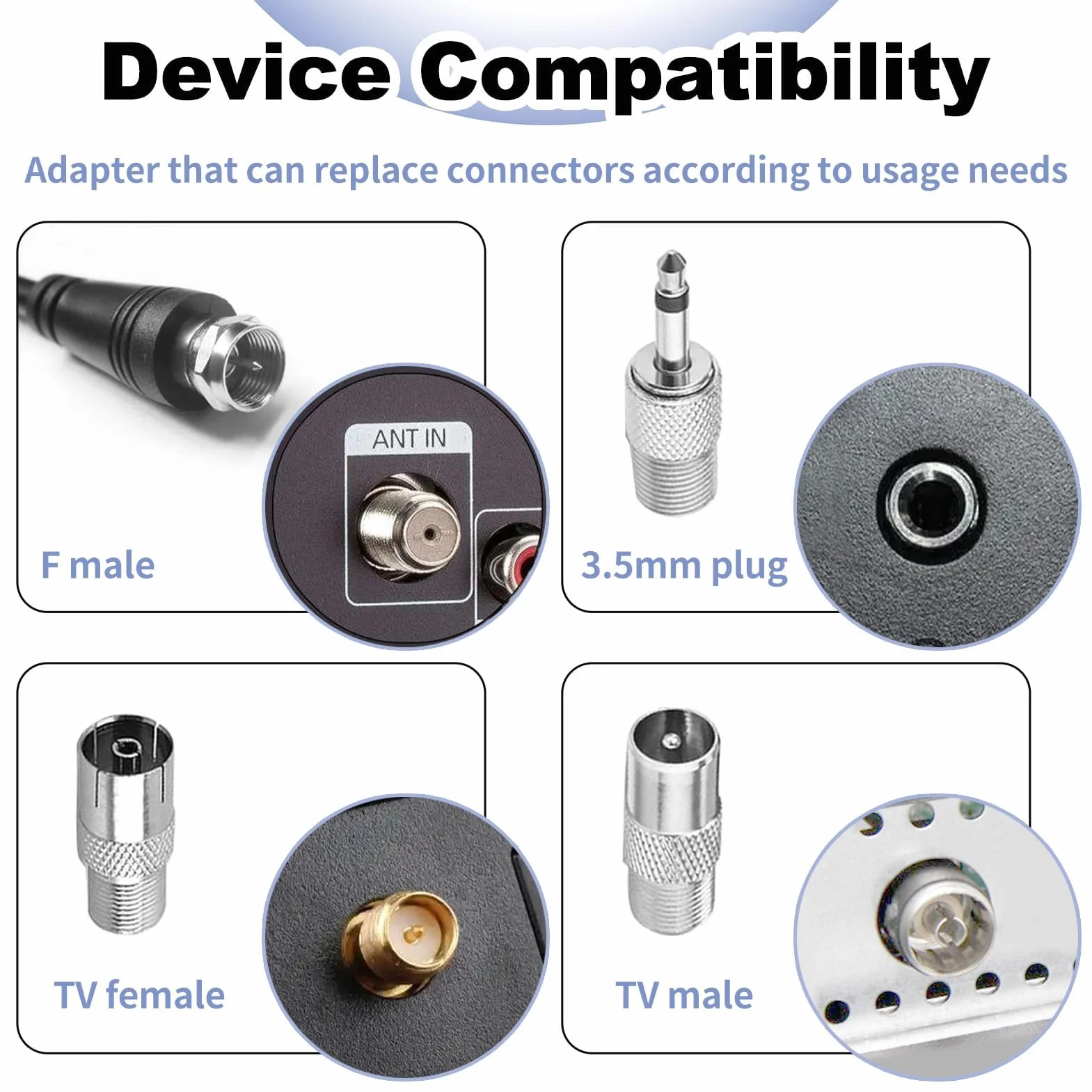 Antenne FM Radio Interieur 75 Ohms avec Câble 3 Métres et 3 Adaptateurs, Compatible avec Les Systèmes Audio Yamaha, Denon, Marantz et Onkyo, Réception Haute Fidélité pour Home Cinéma Tuner HiFi