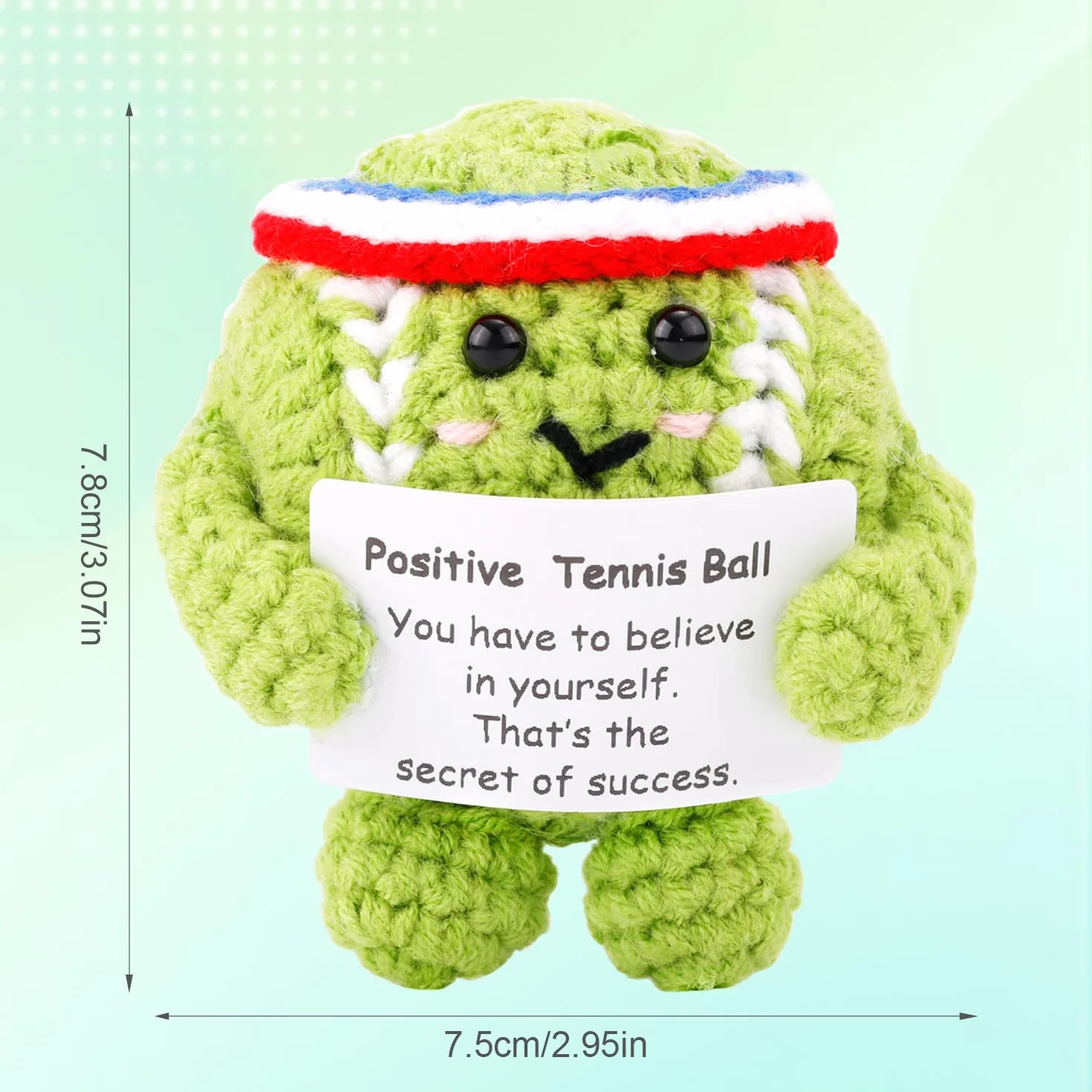 TOYMIS Balle de Tennis au Crochet Poupée Tricotée Positive Jouet avec Carte pour Amateurs de Sport
