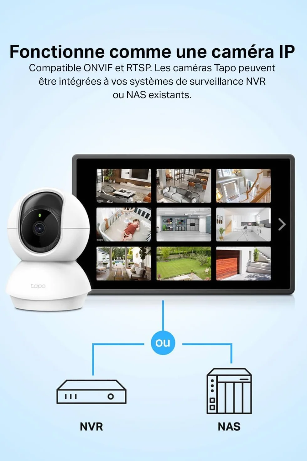 Tapo C200C Caméra Surveillance WiFi Intérieure 360° 1080p Vision Nocturne Détection Personne Suivi Mouvement Compatible Alexa