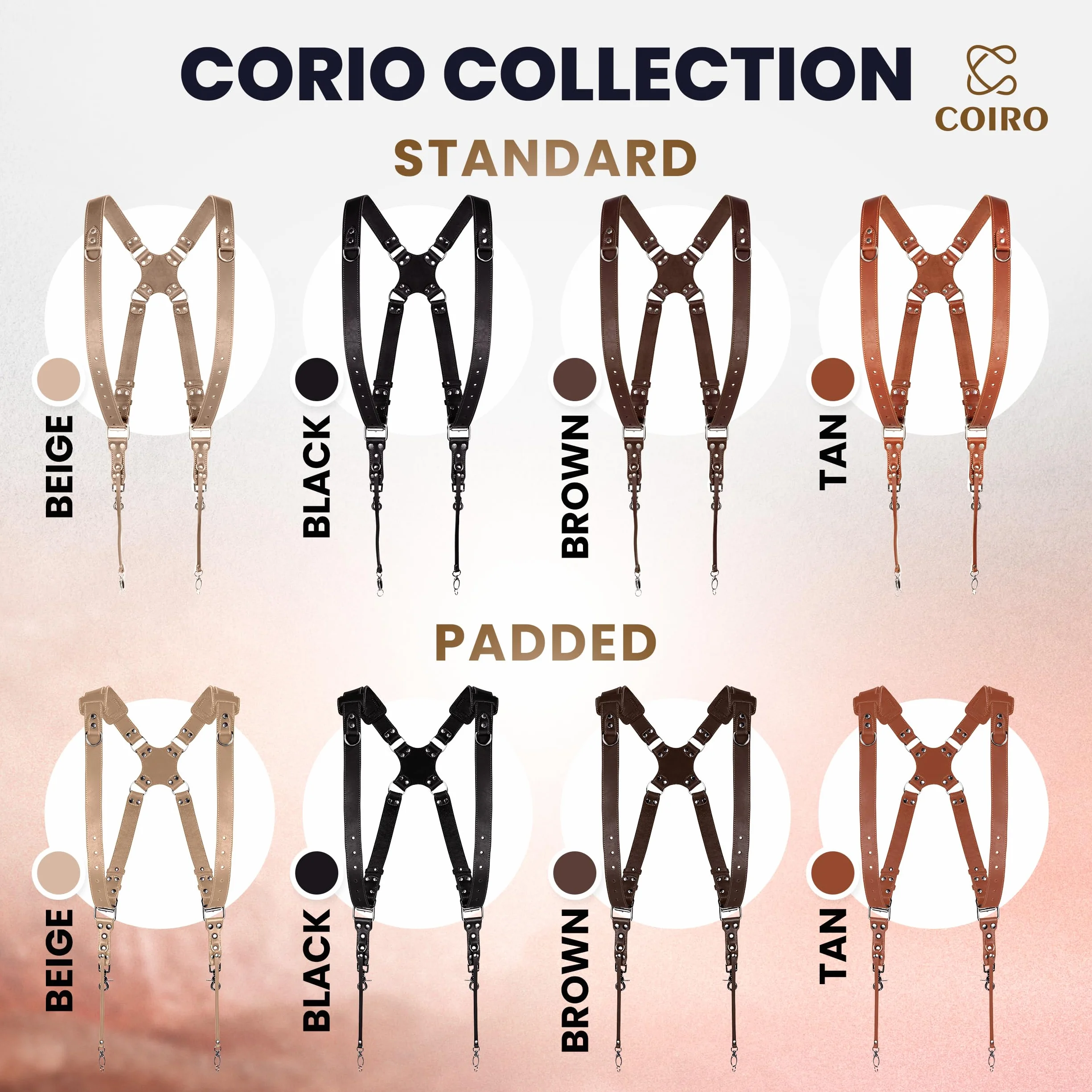 C Coiro Harnais Appareil Photo Professionnel Accessoires Appareil Photo, Bandoulière Double En Cuir Pour Appareil Photo
