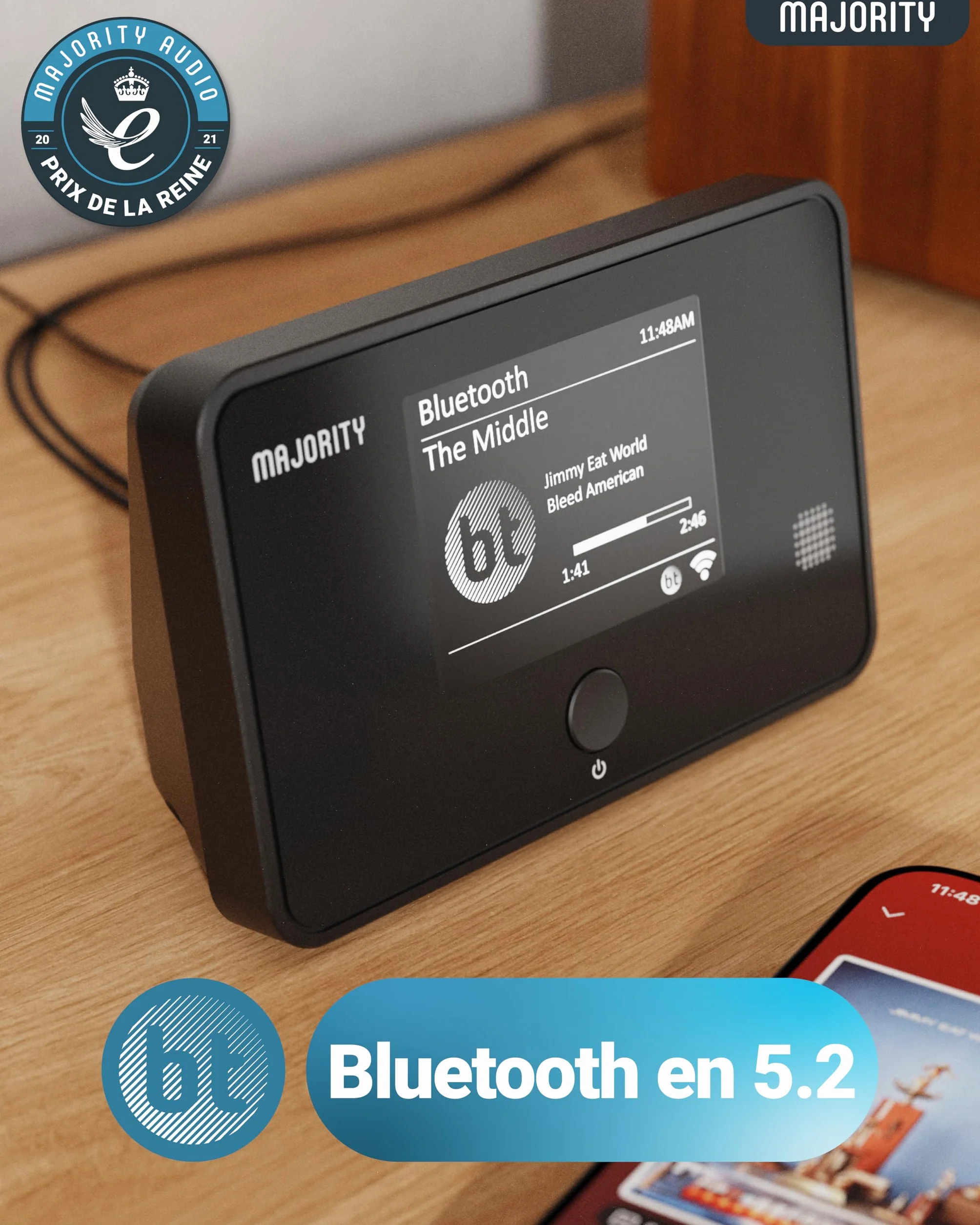 Tuner Radio Internet WiFi | Adaptateur Radio Dab Plus | Spotify Connect et Podcasts | Bluetooth 5.2 Tuner Dab pour Chaine HiFi | Affichage en Couleur, Télécommande Incluse | MAJORITY Robinson