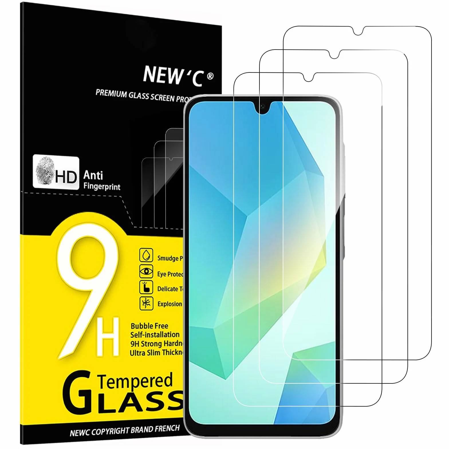 NEW'C Lot de 3, Verre Trempé pour Samsung Galaxy A17 2025, Galaxy A16 5G, Galaxy A26 5G, Film en Protection écran efficace contre les Rayures - sans Bulles - Ultra Résistant - HD Transparent-Dureté 9H