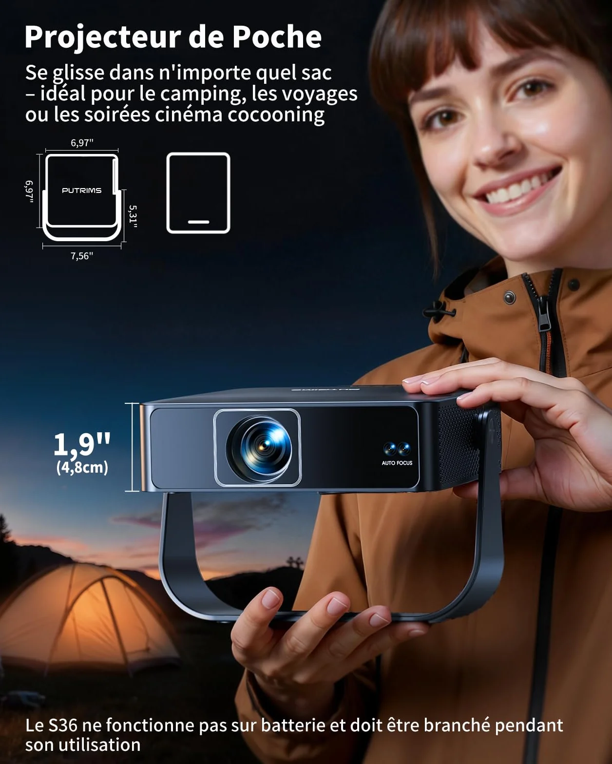 Mini Vidéoprojecteur 4K Portable Auto Focus Keystone HDR10 WiFi6 Bluetooth 1080P