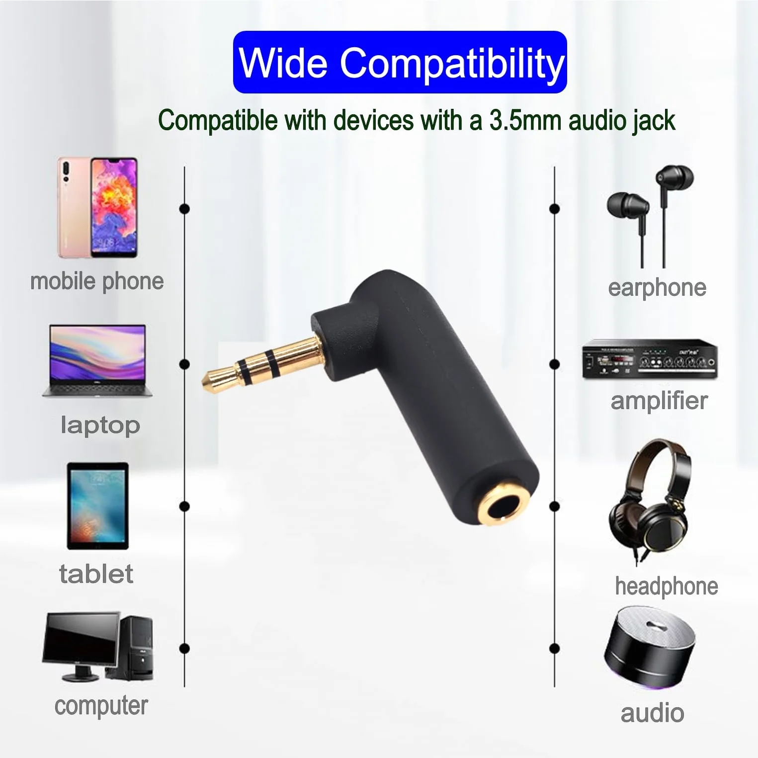 JZK 3,5 mm Adaptateur Jack coudé à 90°, convertisseur Audio stéréo TRS 3 pôles plaqué Or mâle vers Femelle, prolongateur Audio pour Casque AUX