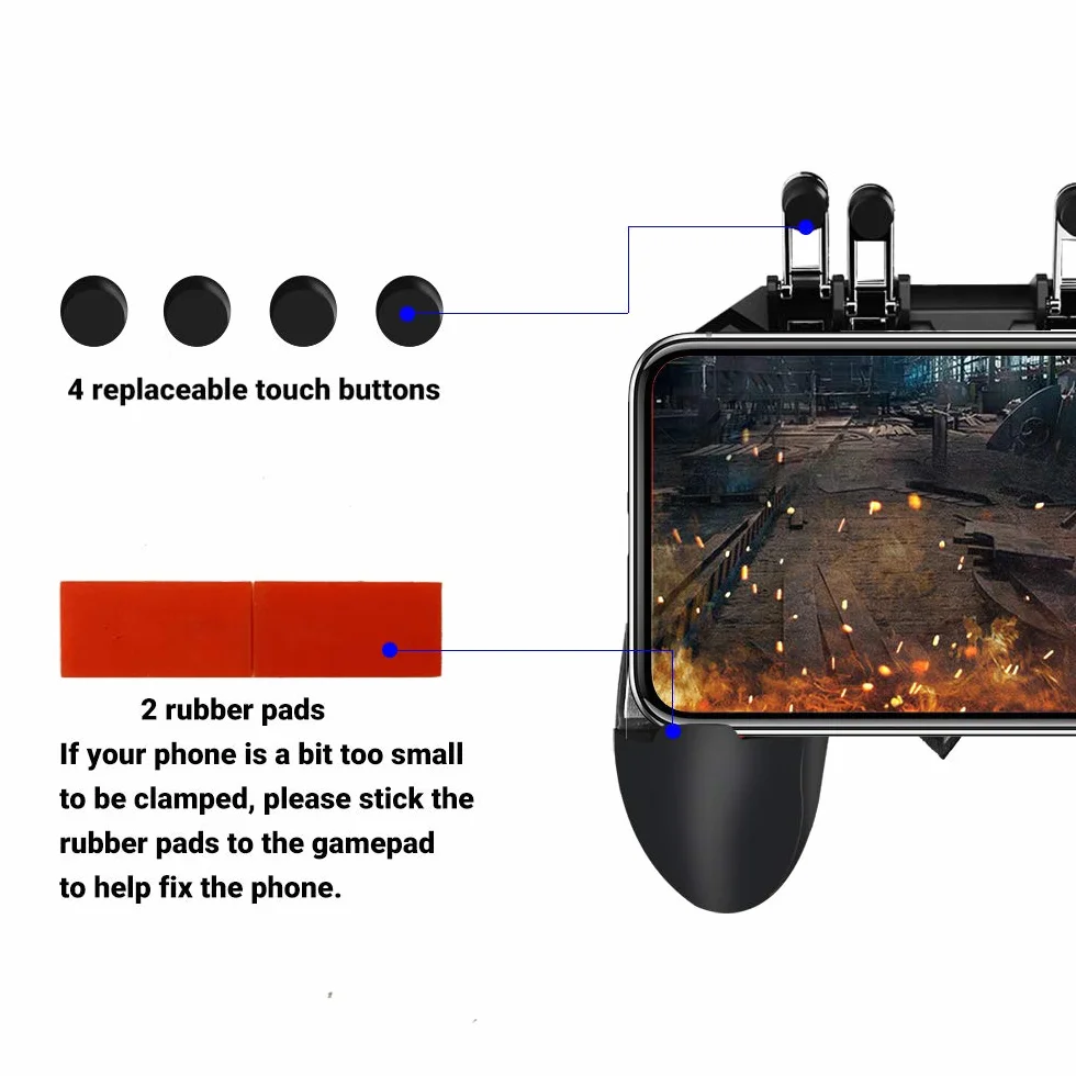 Manette Mobile Contrôleur Telephone 6 Doigts Gamepad Joysticks pour PUBG iPhone iOS Android Smartphone Largeur de 7 à 9,5 cm