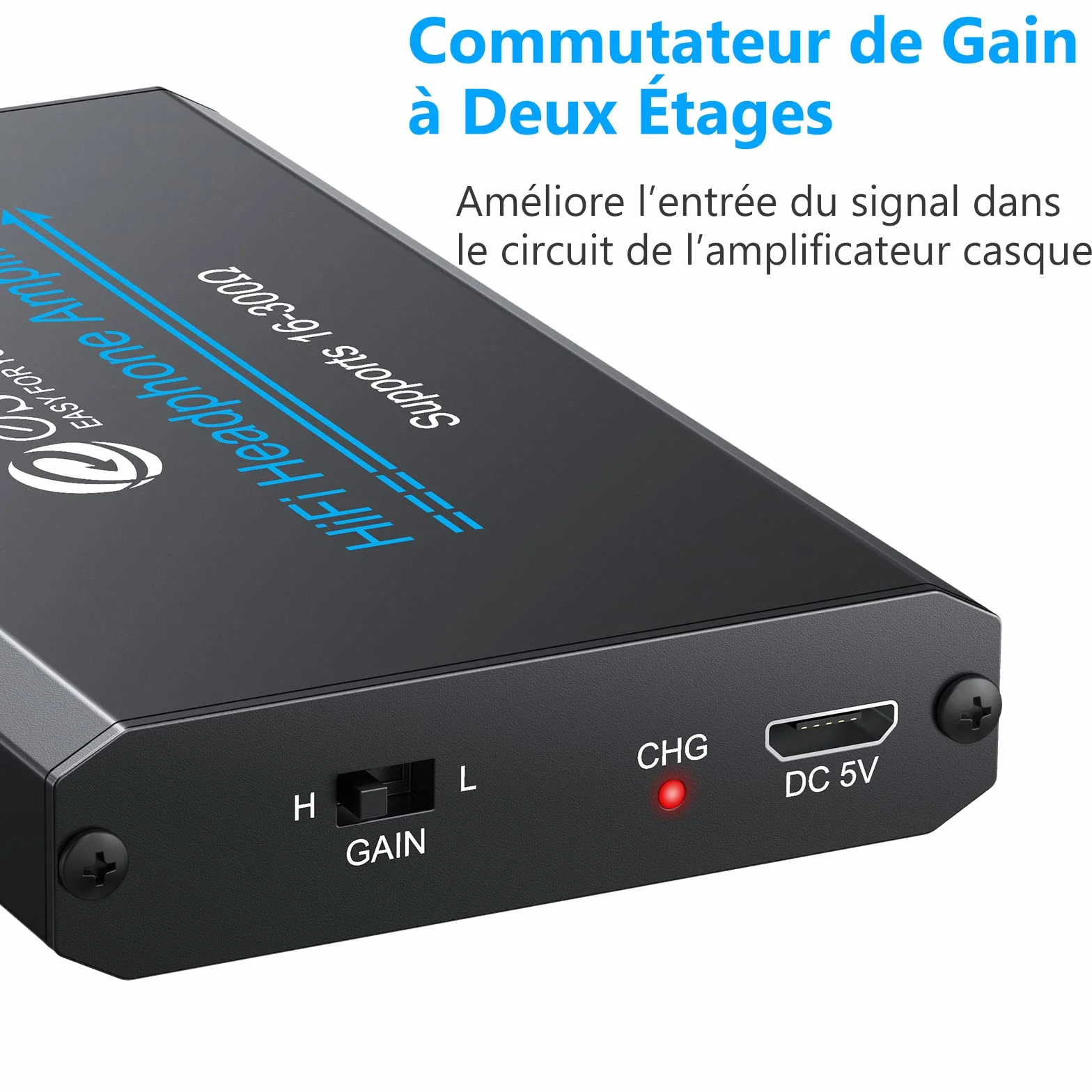 eSynic Ampli Casque Amplificateur Audio Professionnel Amplificateur Portable（Épaisseur 1,8 cm）Interface Stéréo 3,5 mm pour Lecteur MP3 Smartphone Ordinateur Portable avec câble d'alimentation USB-Noir
