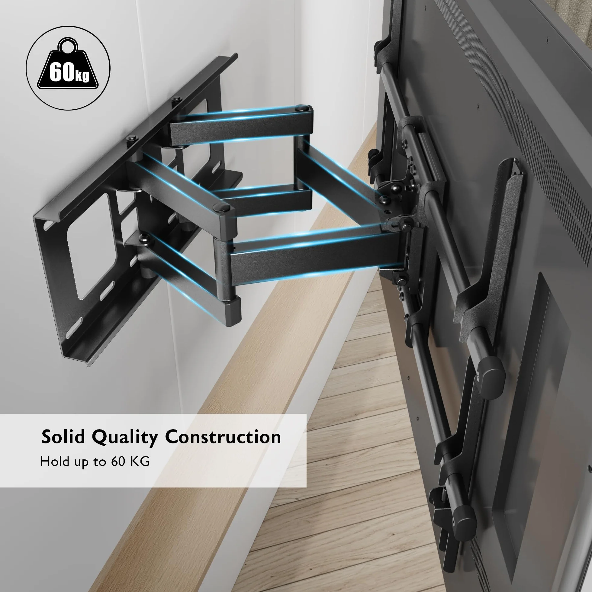 BONTEC Support Mural TV pour Télévision Plat et Incurvé LCD LED 32-84 Pouces jusqu'à 60KG, Support TV Mural orientable et Inclinable, Bras Doubles Solides et Robustes, Max VESA 600x400mm