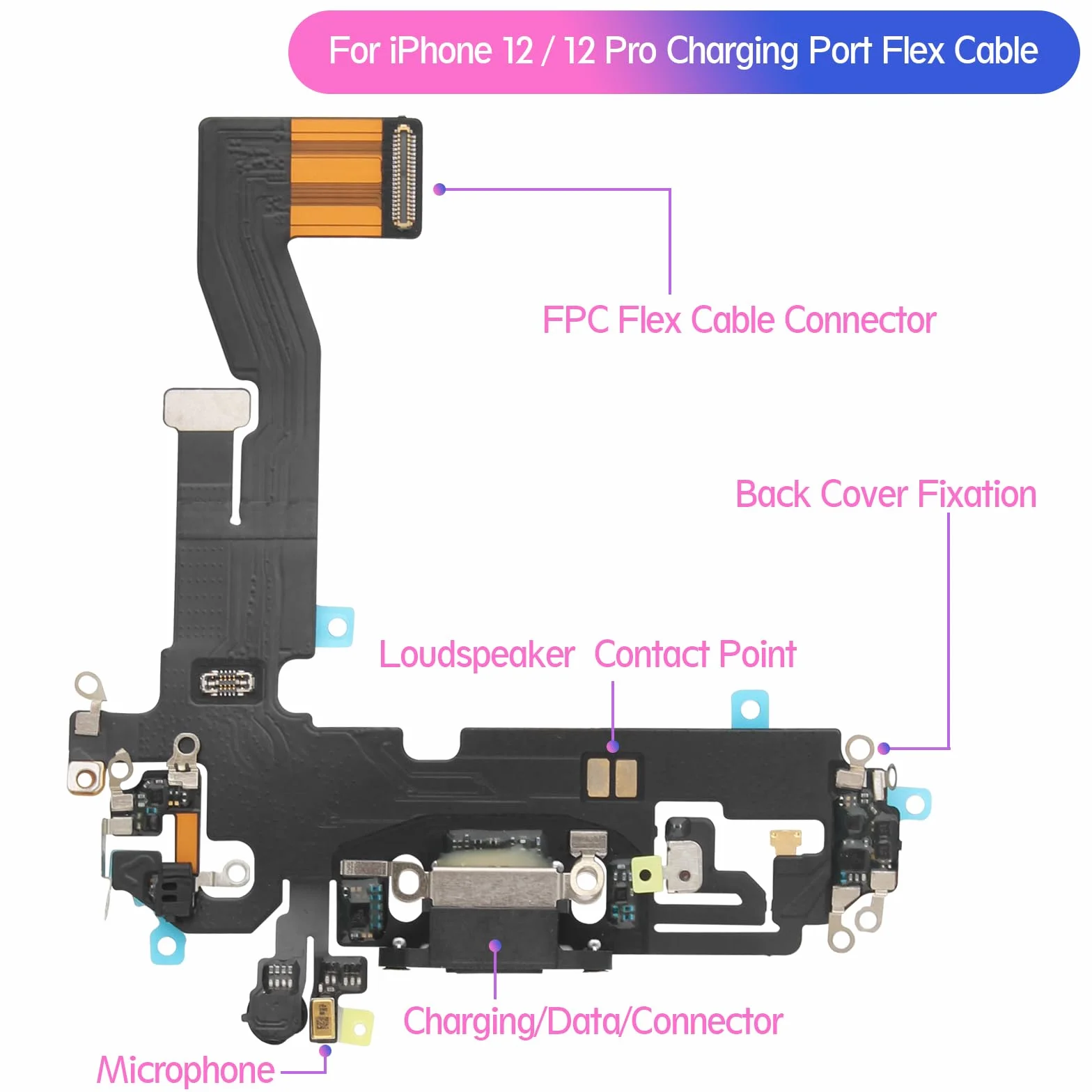 RongZy Dock Connecteur de Charge Compatible avec 6.1" iPhone 12 Câble Nappe de Rechange avec Connecteur pour iPhone 12 Pro Inclus Kit de Outils(Noir)