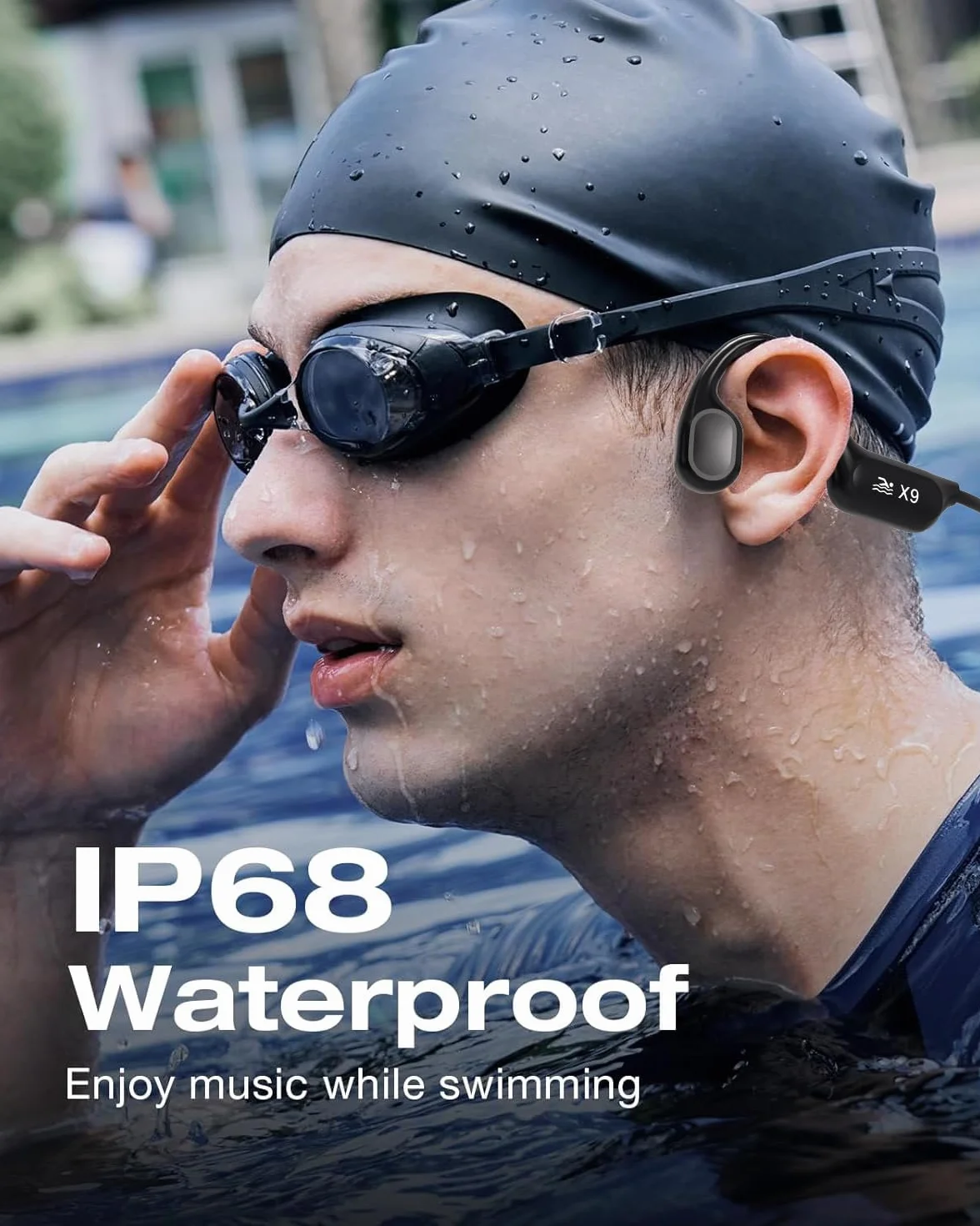 Casque de natation à conduction osseuse Bluetooth V6.0 IP68 MP3 32 Go Noir