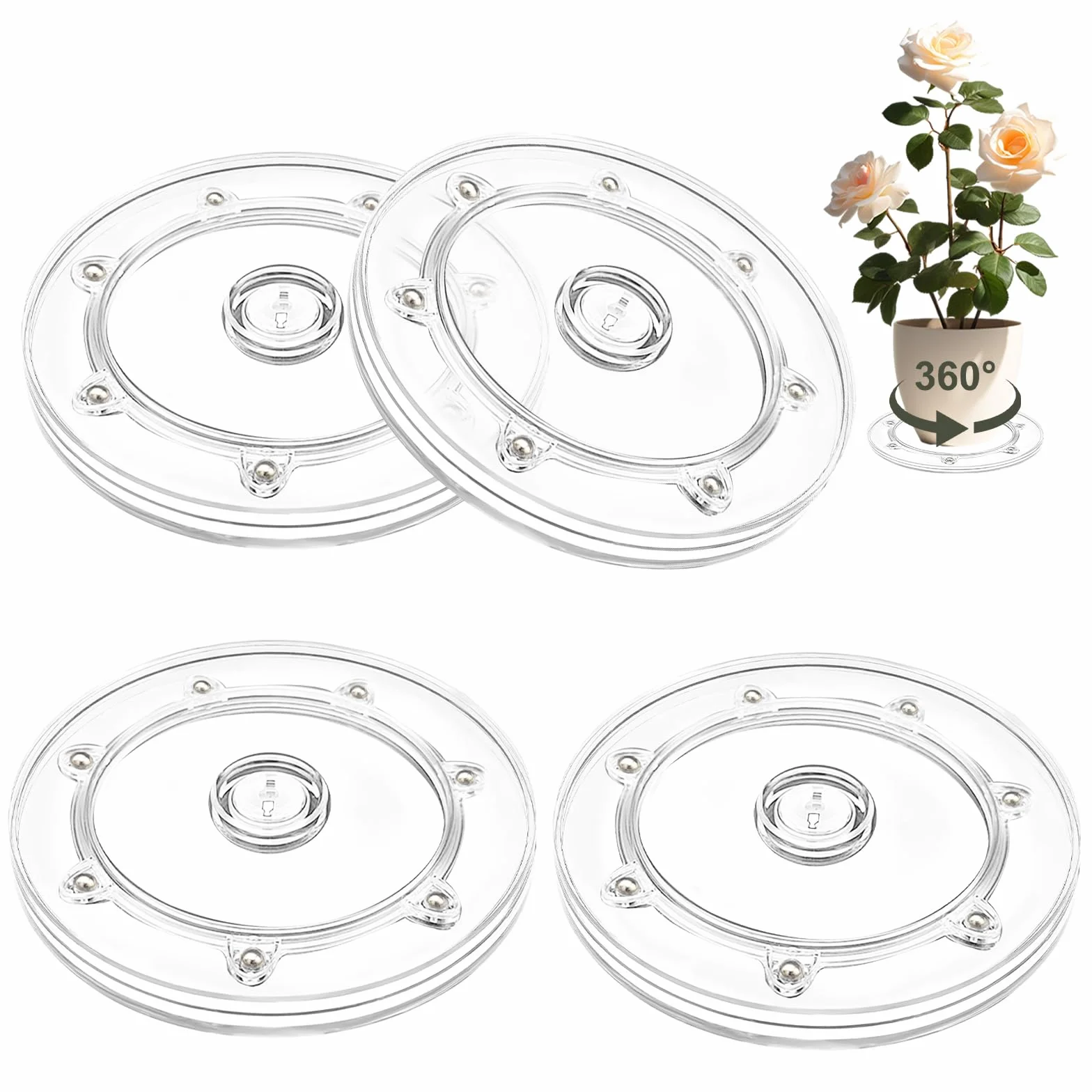 Plateau Tournant, 4 Pièces Plateau Tournant TV Universel 15 cm Plateau Rotatif Transparents 360° Pivotant Support Pivotant pour Plantes à Bonsaï TV Moniteurs