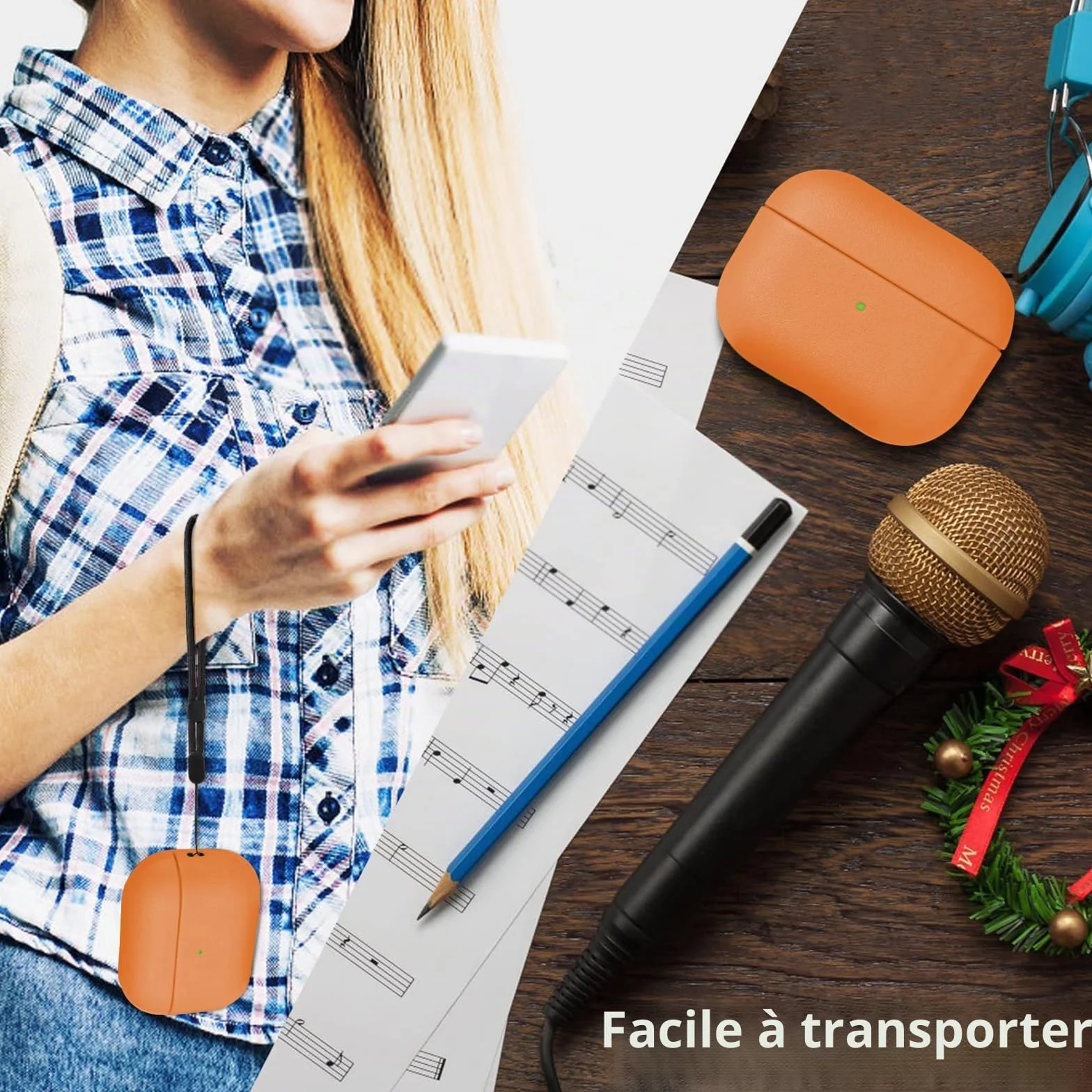 Coque TPU AirPods Pro 3ème Génération Housse Protection Apple avec Dragonne Orange