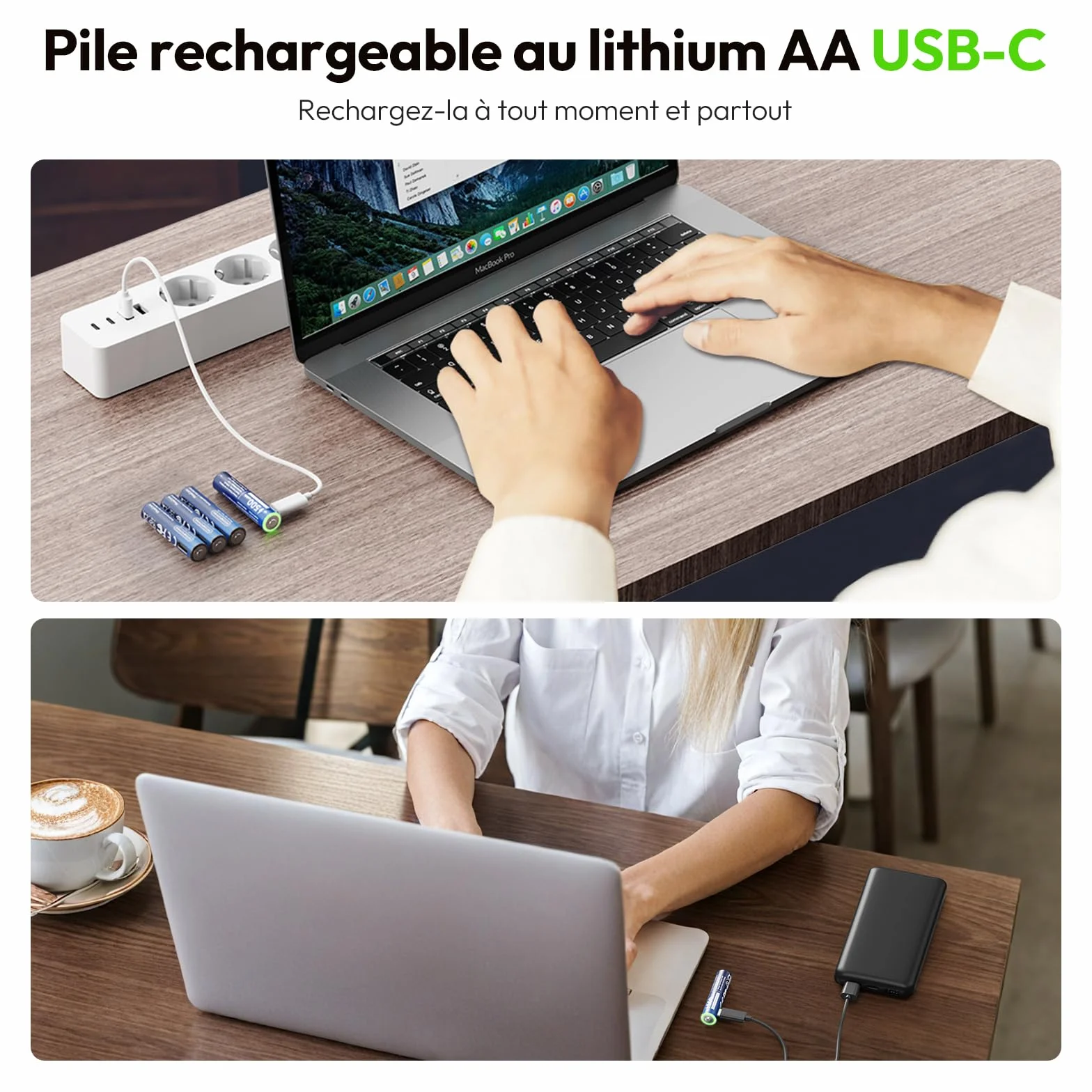 NTONPOWER Piles Lithium AAA 1,5 V 500 mWh, Rechargeables USB-C avec câble, Lot de 4, pour Lampe Torche