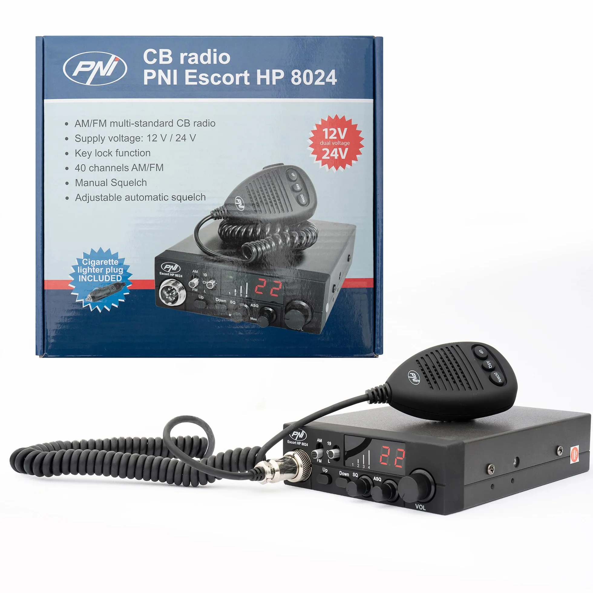 PNI Escort HP 8024 ASQ CB Radio 12V-24V 4W AM/FM