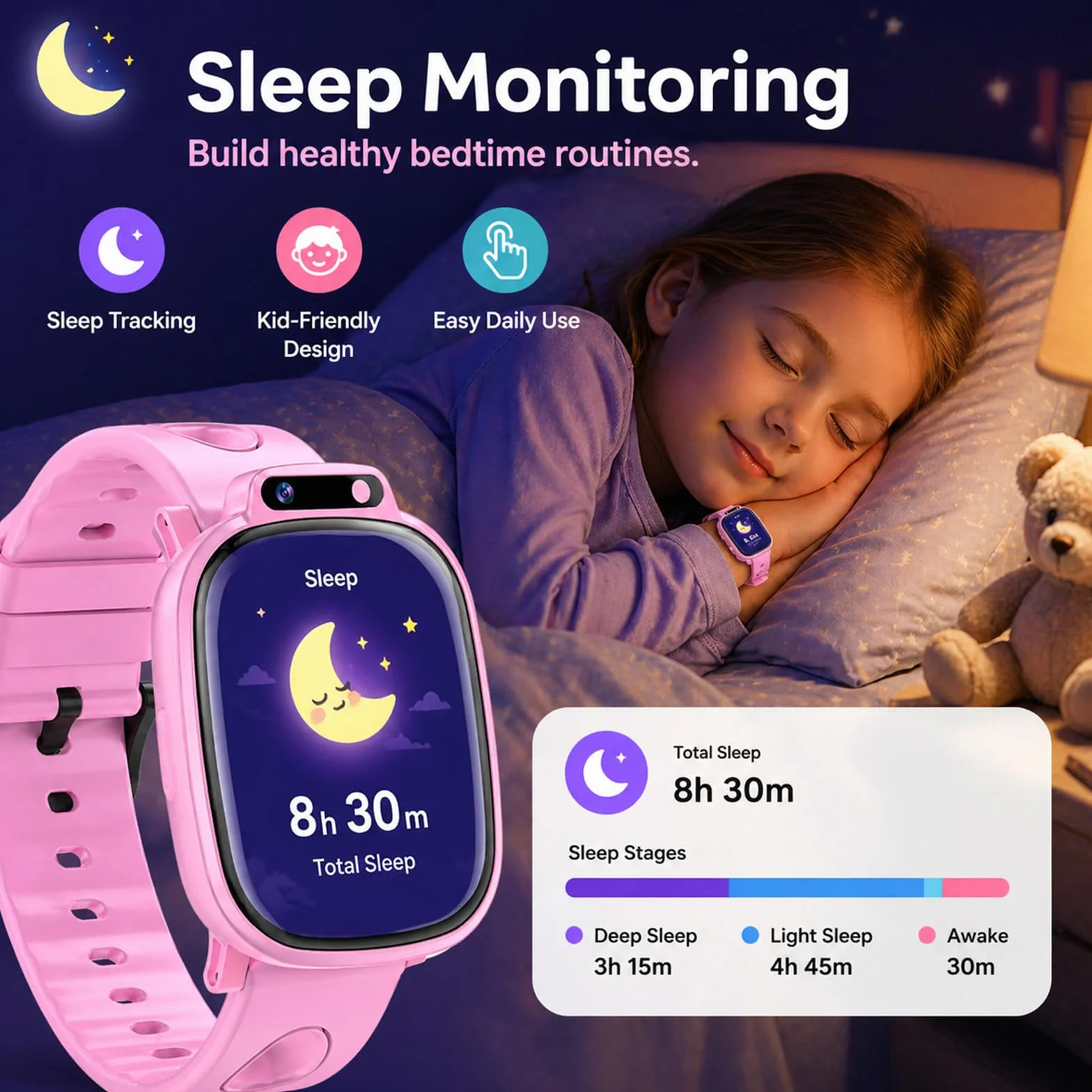 Montre Connectée Enfants avec 1,9 Pouces, 18 Jeux, Suivi du Sommeil, Podomètre, Appareil Photo, Lampe Torche, Smartwatch Enfant pour Garçons, Filles et Adolescents sans App ni Carte SIM