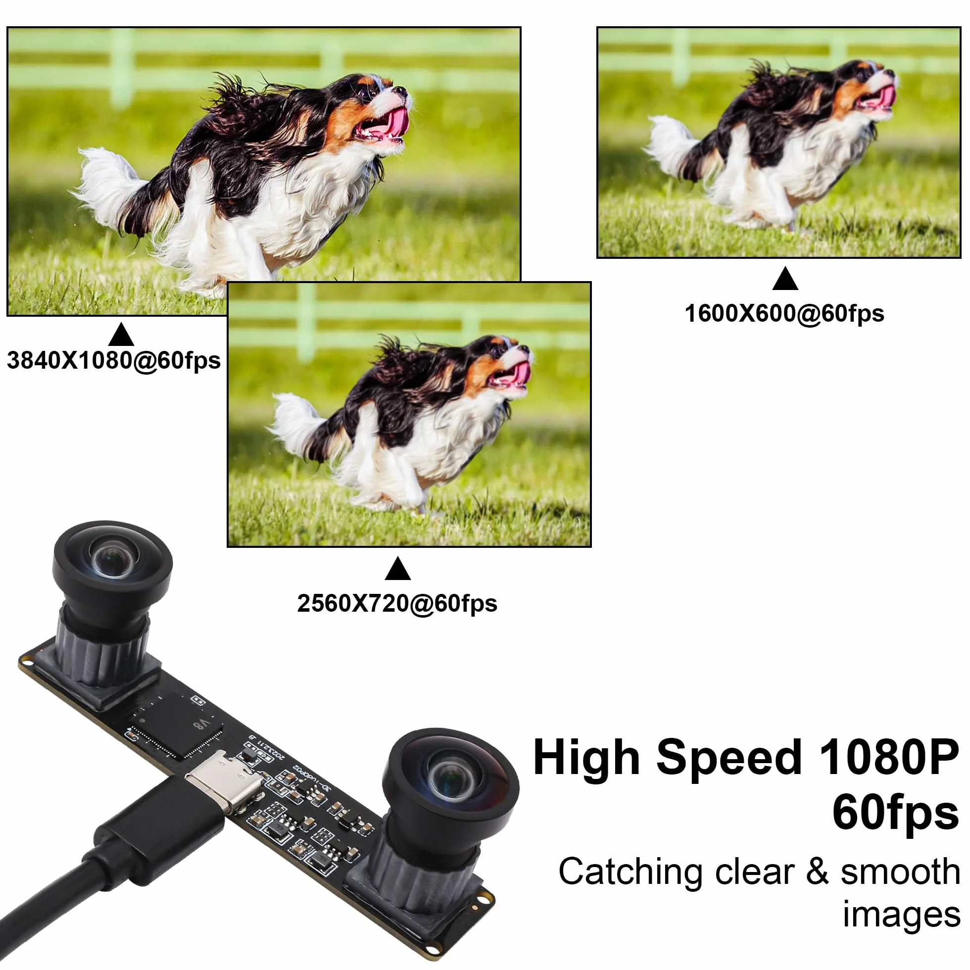 Svpro Module caméra USB Dual Lens 1080P 60fps UVC industriel carte de synchronisation d'enregistrement couleur avec double objectif M12, caméra grand angle sans distorsion pour 3D, VR,