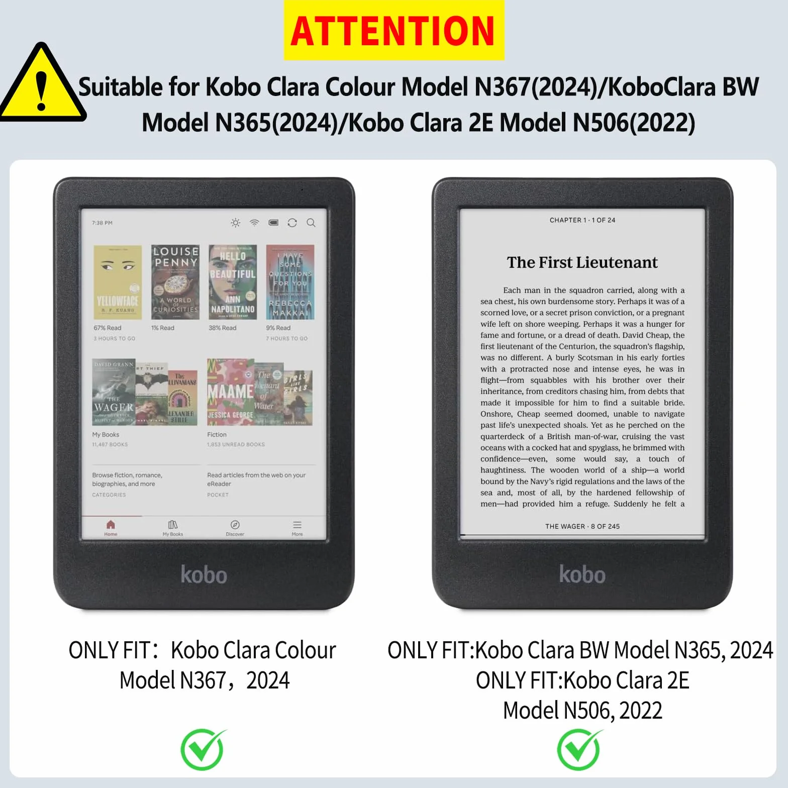 Vancle Étui pour Kobo Clara Colour(2024) & Kobo Clara BW(2024) & Kobo Clara 2E (2022) 6" Housse avec Coins renforcés Étui pour Clara 2E Ereader Clara 2E Coque