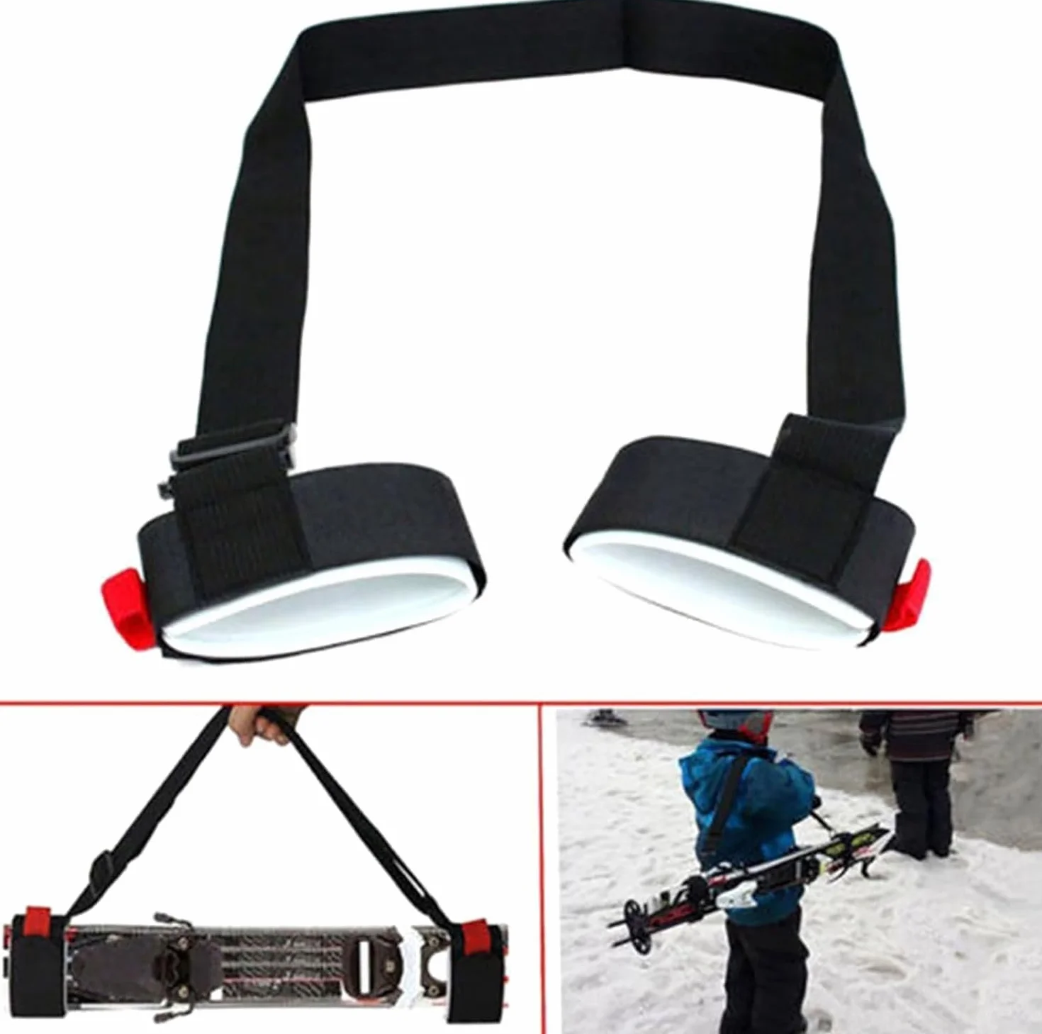 Skimate Lot de 4 sangles de transport ski et bâton, bandoulière réglable
