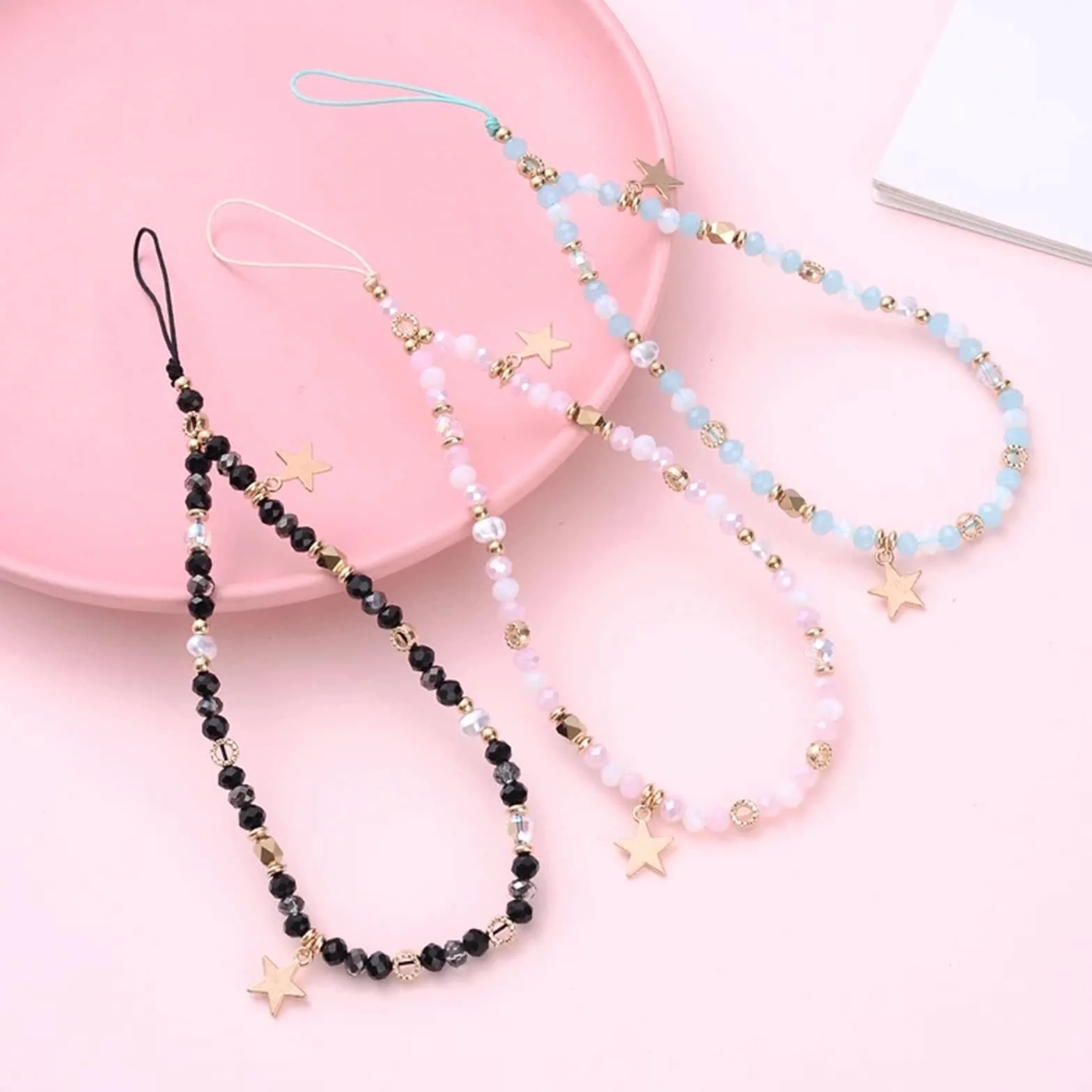 WaTudouYe Chaîne de perles pour téléphone - Bijoux pour téléphone - Anti-perte - Cordon pour téléphone - Corde en étoile - Pendentif pour téléphone - Lanyard pour téléphone pour femmes et filles