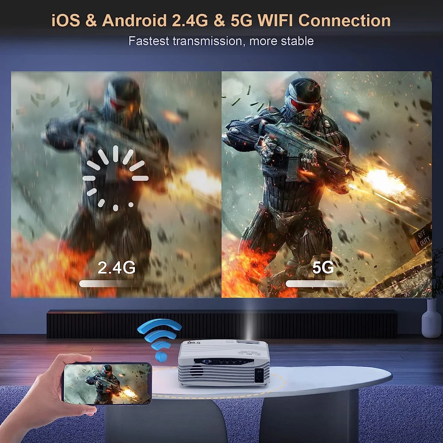 Vidéoprojecteur natif 1080P Full HD 5G WiFi 4K écran 300" portable
