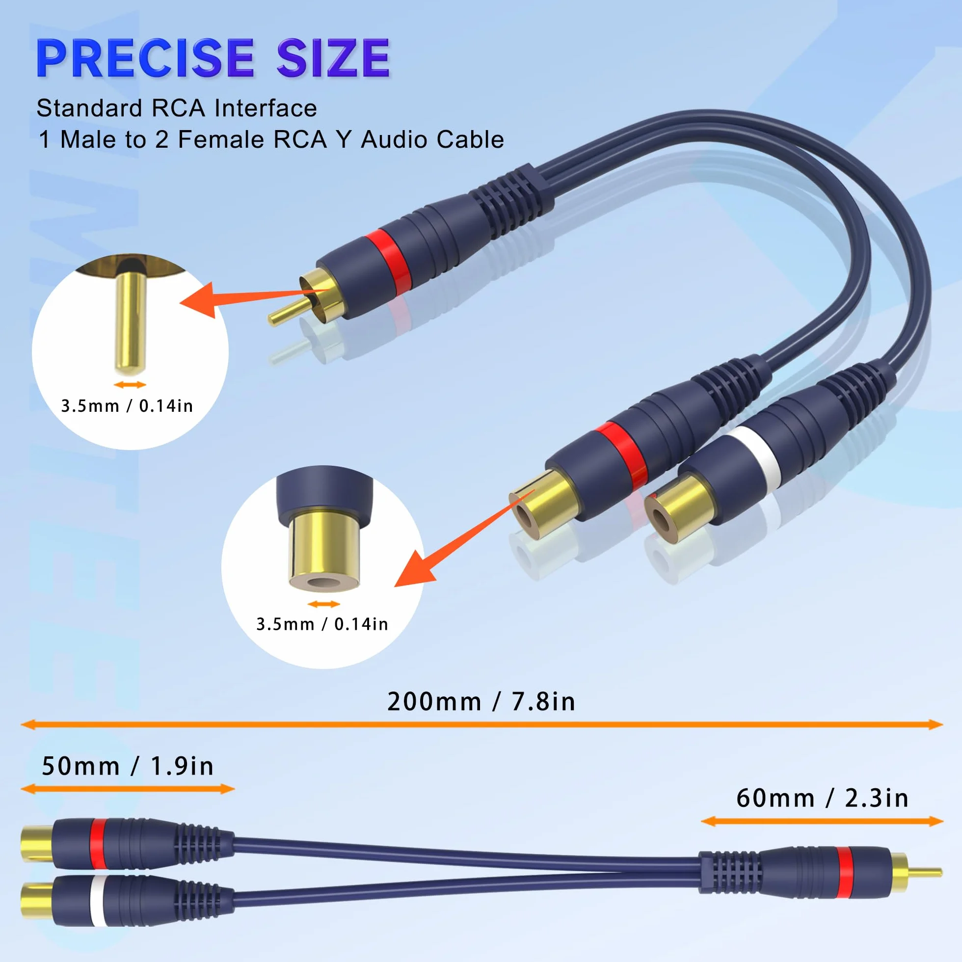 Câble Répartiteur RCA Câbles Audio Adaptateur Câble Y RCA 1 Mâle à 2 Femelles Doubleur R-C-A Audio pour Caisson de Basse Voiture, Haut-parleur, Home Cinéma (15cm, 1 Mâle à 2 Femelle, Paquet de 2)