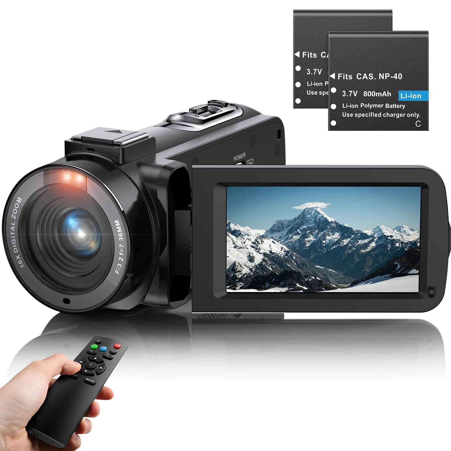 VAHOIALD Caméscope 3.0'' Vidéo FHD 1080P 36MP 30FPS Youtube Vlogging Caméra pour Nuit IR Zoom Numérique 16X 270° IPS écran Rotatif Enregistreur Numérique avec Télécommande et 2 Piles