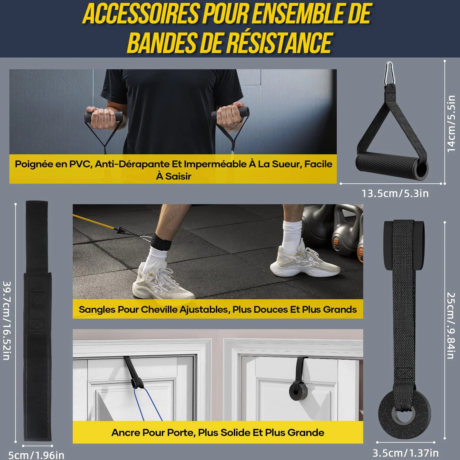 Fokky Kit Elastique Musculation avec 5 Niveaux Bande Élastique Sport Poignées Sangles Cheville Yoga Pilates