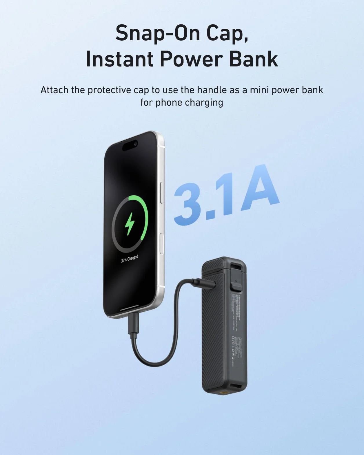 TELESIN Poignée Batterie pour DJI Osmo Pocket 4/3, Batterie 5000mAh Haute Capacité, Grip Powerbank 1.3X Autonomie Étendue, Support Trépied Vlogging, Accessoire Portable pour Voyage, Vlog