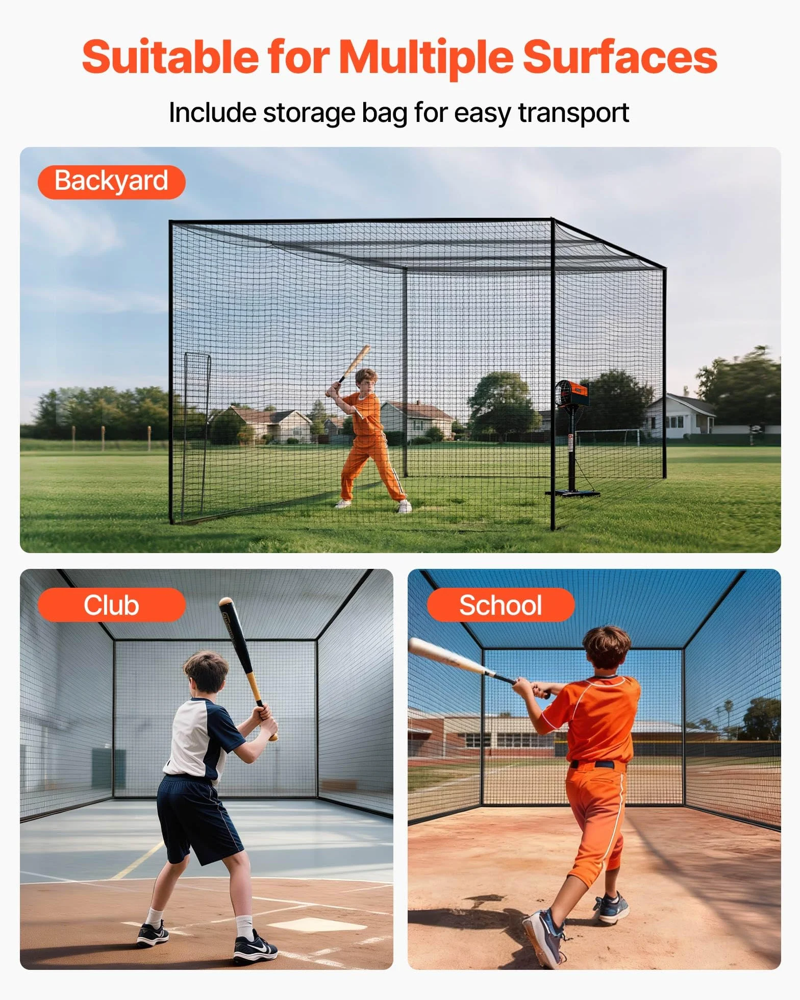 VEVOR Filet de frappe baseball 9,9/15/28 m portable avec porte et sac de transport