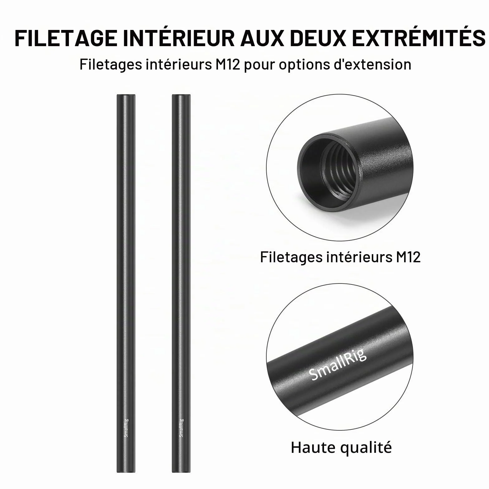 SMALLRIG 15mm Rod en Alliage D'aluminium 30cm, Lot de 2-1053