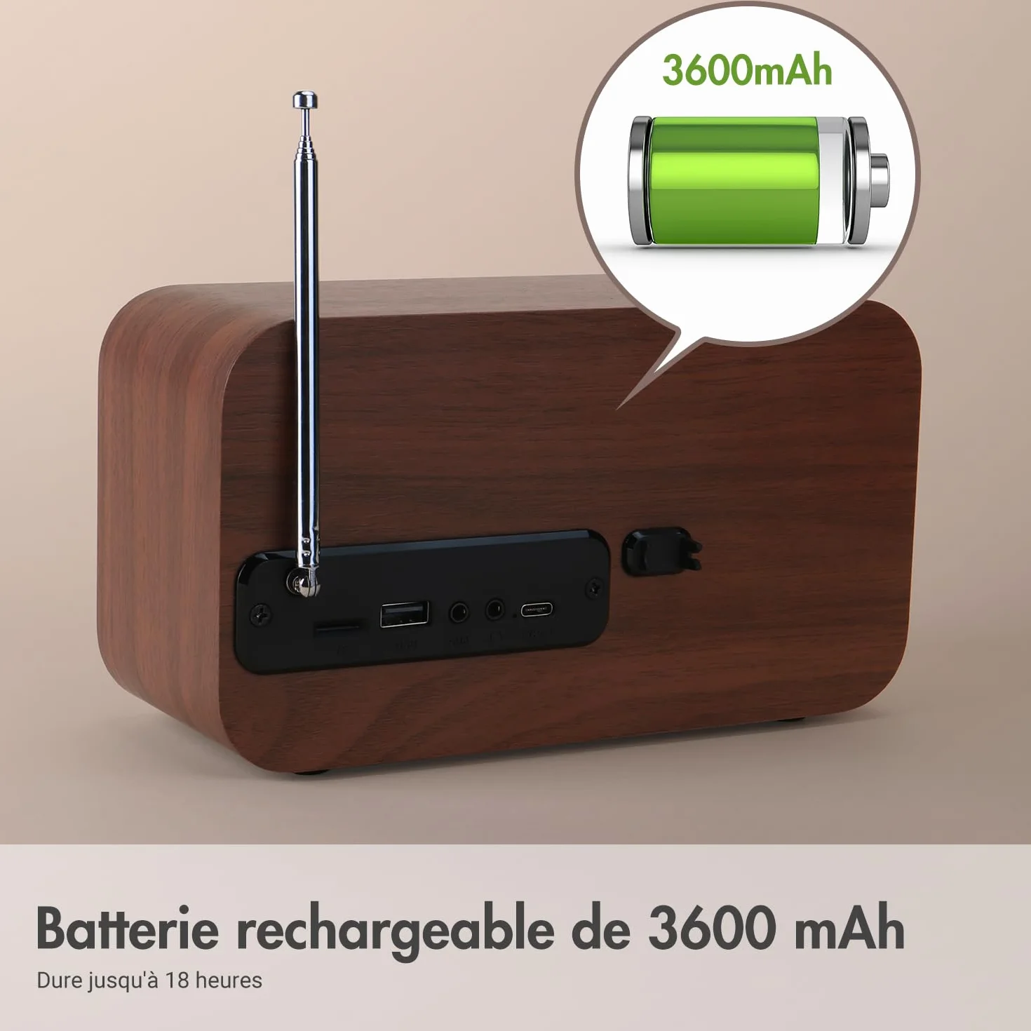 August MB450K - Radio Dab/Dab+/FM Rechargeable Double Réveil, Radio Portable Rétro avec 60 Présélections, Haut-Parleur Bluetooth 5.3, USB/AUX/Carte MicroSD, Autonomie 18H et Télécommande - Chêne