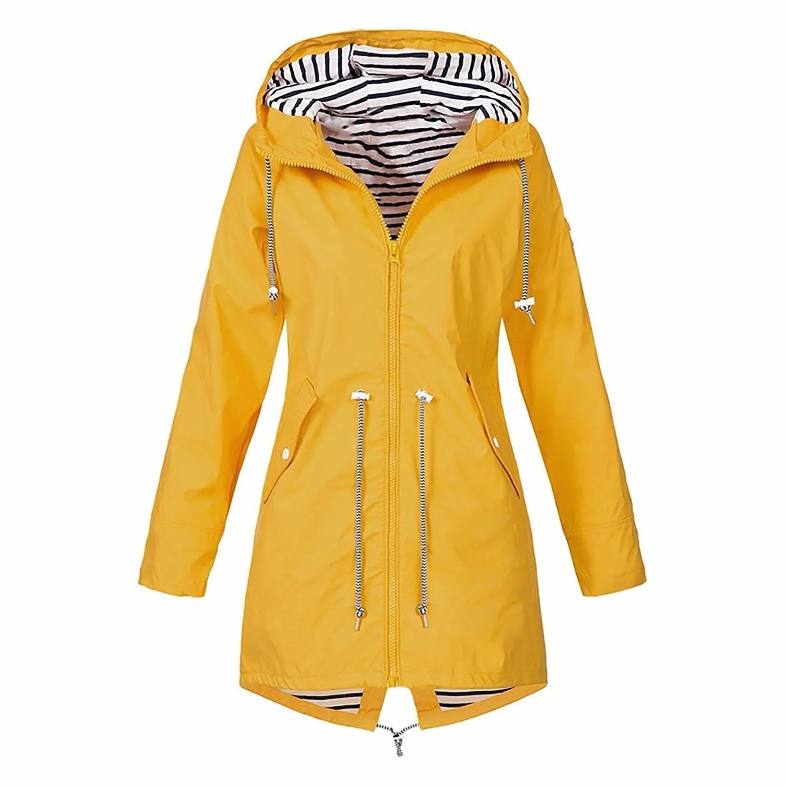 MOKBAY Veste Imperméable Femme Mi-Longue Manteau de Pluie Capuche Poches