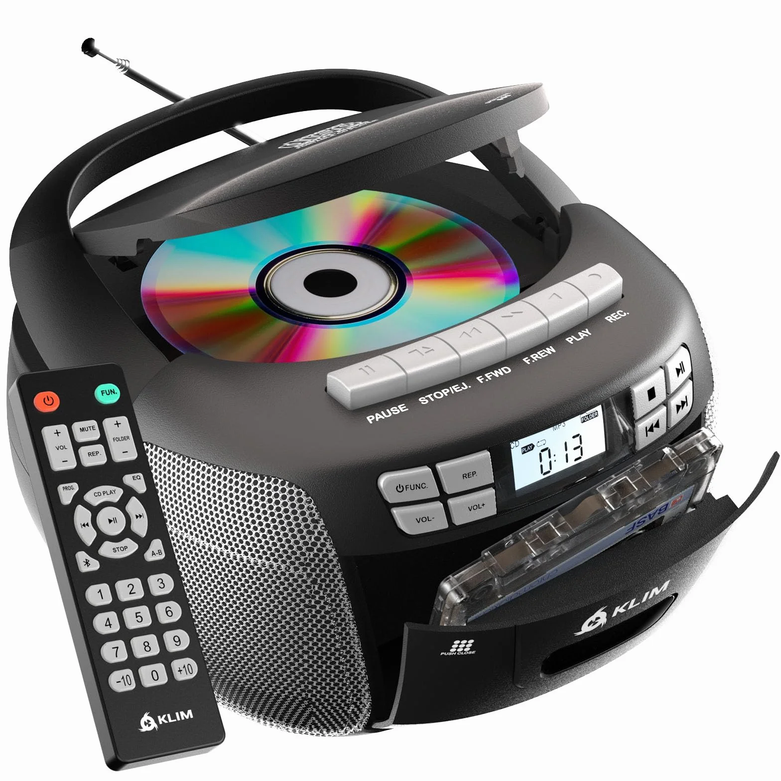 KLIM Lecteur CD Cassette Audio AM/FM Radio Bluetooth Stéréo Argent