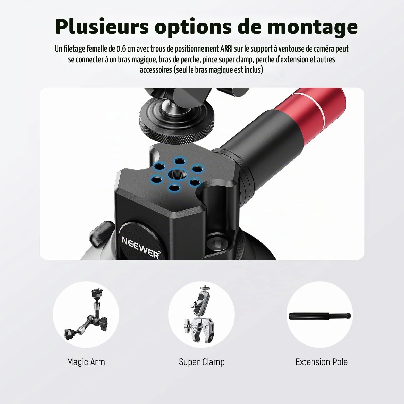 NEEWER Support Caméra Ventouse 3",Compatible avec Arri 1/4" Trous, Support de Voiture Quick Release+ de Téléphone, Adaptateur Action Cam Compatible avec iPhone GoPro DJI Insta360, CA104