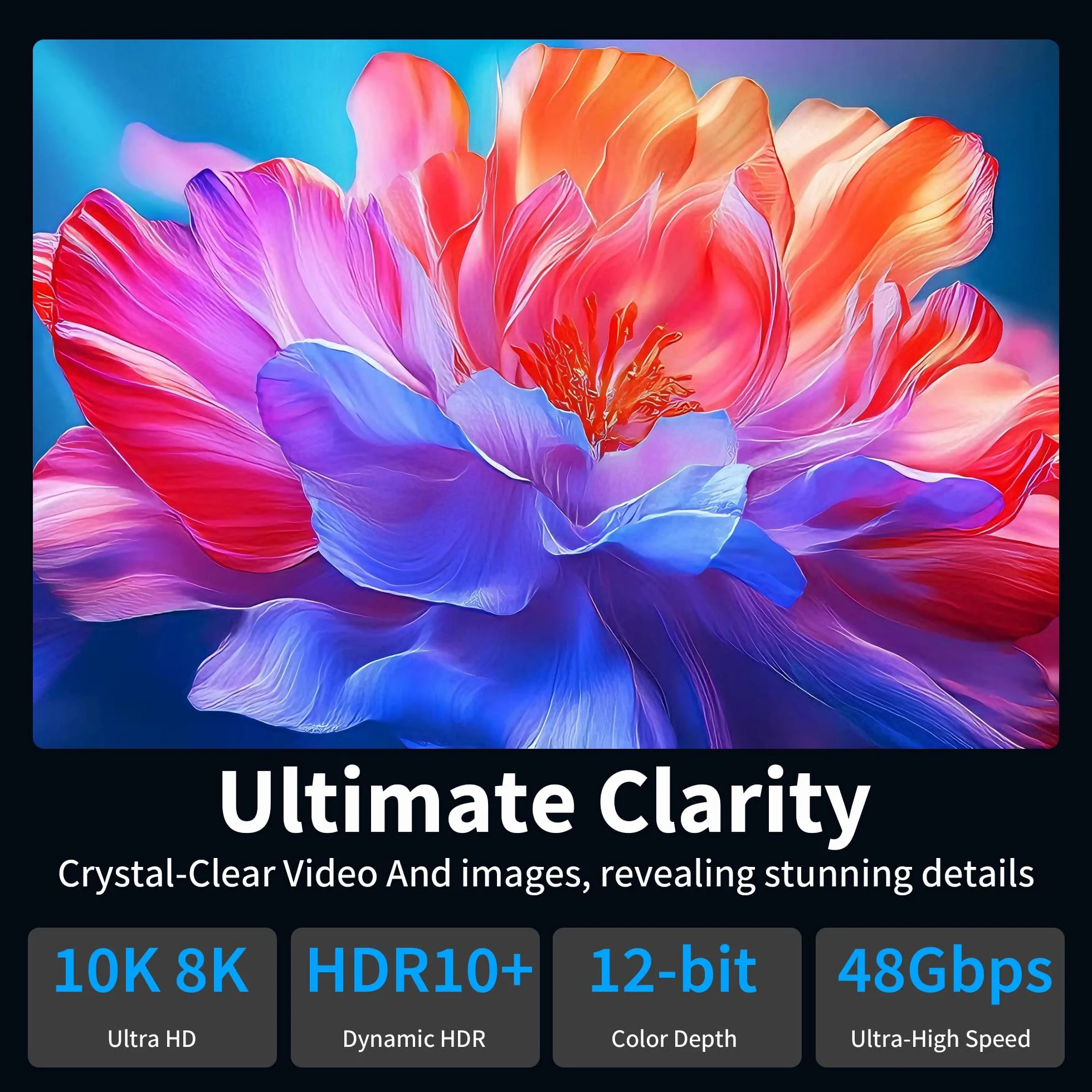 Câble HDMI 2,5m 10K 8K,câble HDMI ultra haute vitesse 10K 8K@60 Hz 4K@240 Hz,compatible HDMI 2.1,HDR10+,eARC,3D,HDCP 2.2 et 2.3,VRR,DTS:X,compatible avec PS5/4,Xbox,TV HD,PC,moniteur,projecteur