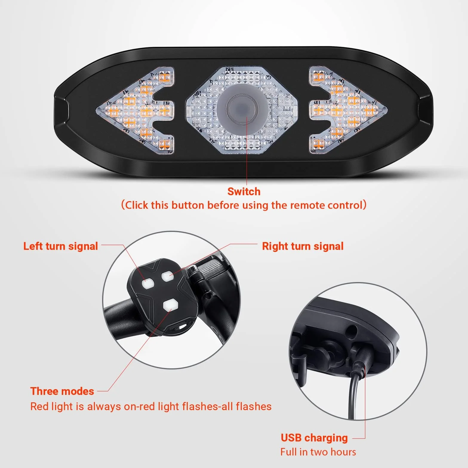 Clignotant Vélo Rechargeable USB avec Klaxon 120 DB Étanche Feu Arrière avec Télécommande Ultra Lumineux pour Nuit