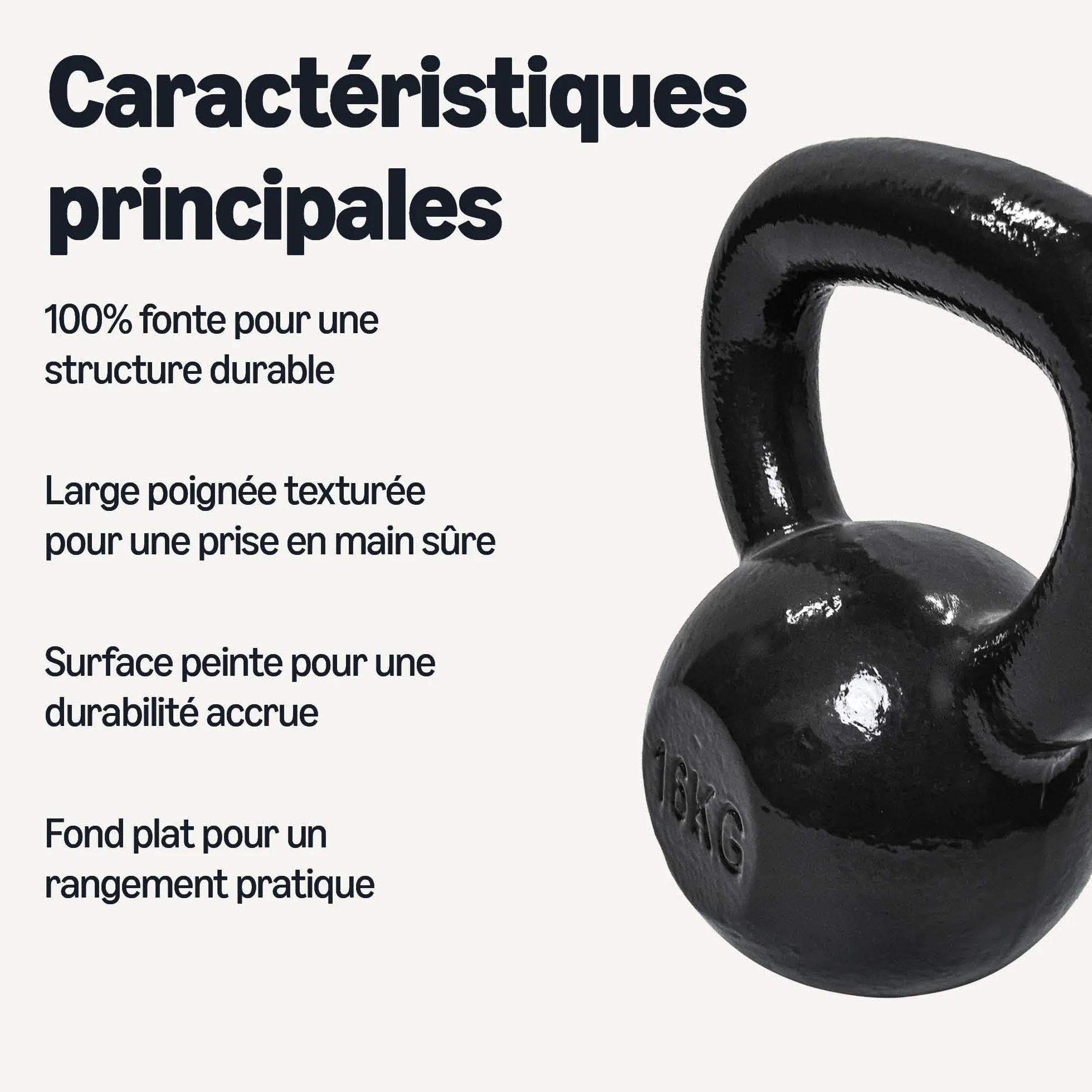 Amazon Basics Kettlebell Poids d'Entraînement en Fonte Poignée Large Texturée Noir
