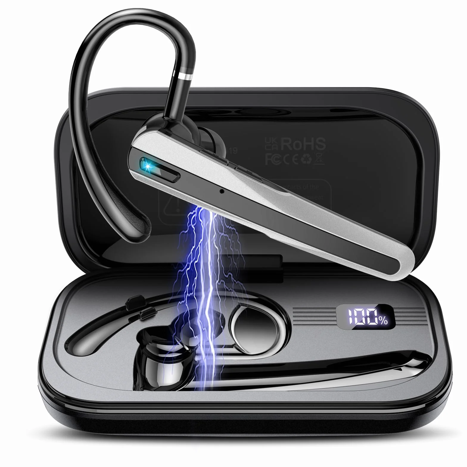 Oreillette Bluetooth sans Fil V5.3, 120 Heures de Conversation Mains Libres Bluetooth Oreillette, Ecounteurs Bluetooth avec Double Micro antibruit ENC pour Conduite/Affaires/Bureau Noir