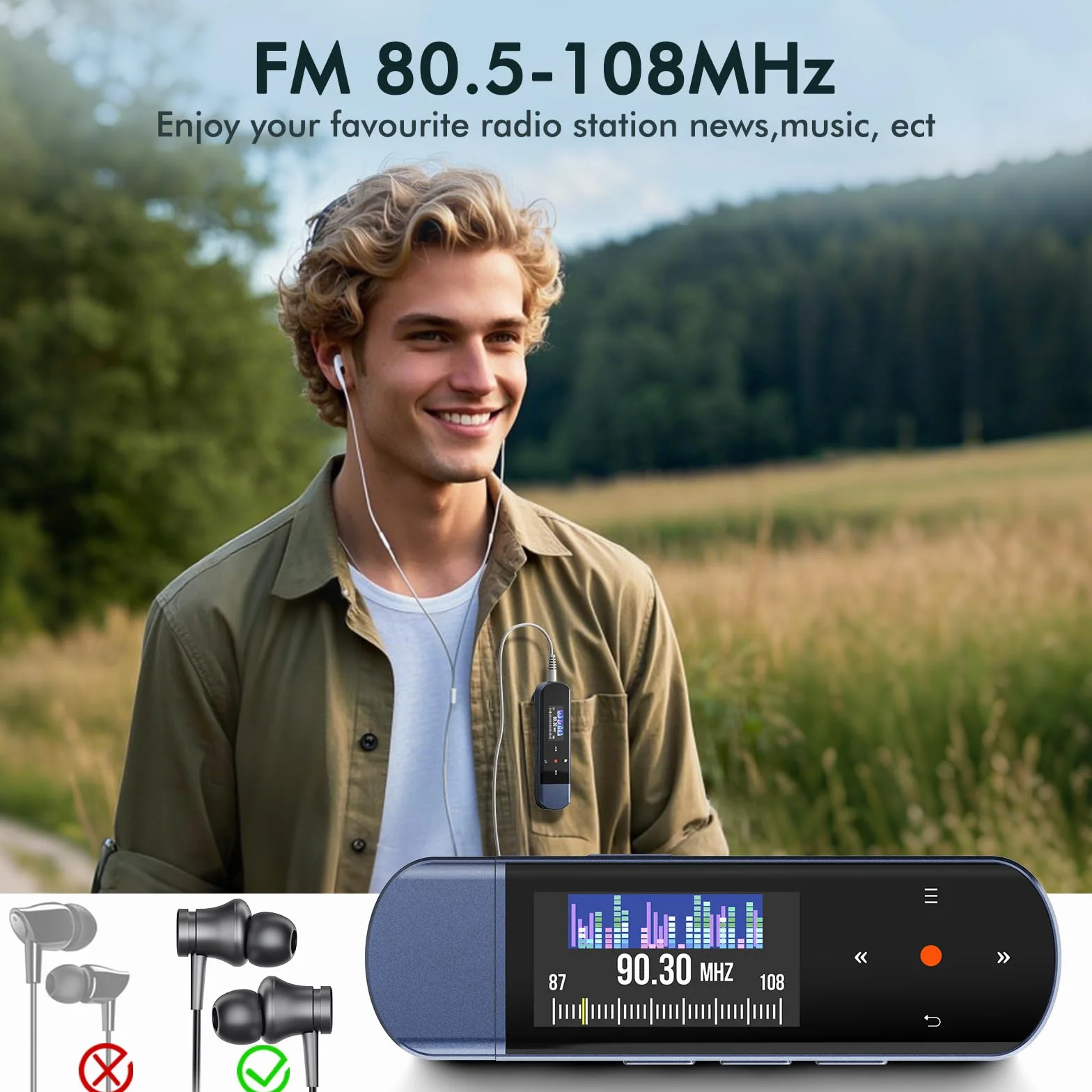 Lecteur MP3 Bluetooth 5.3 64Go USB Portable avec Clip Sport, Radio FM, Enregistreur Vocal
