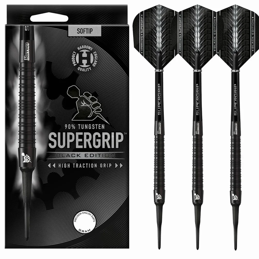 Harrows Supergrip Black 90% Soft Tip 18g Flechettes Pointe Plastique