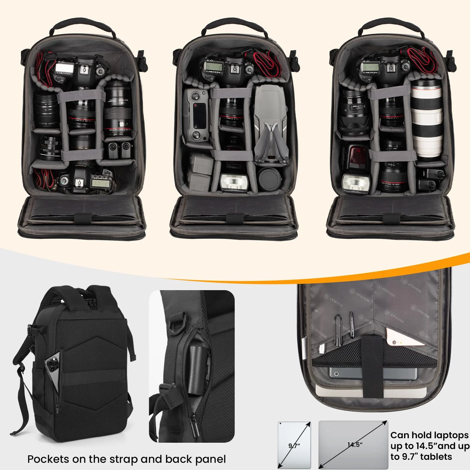 TARION sac à dos pour appareil photo étui pour appareil photo avec coque rigide antichoc résistant à l'eau et à l'abrasion sac pour appareil photo avec compartiment pour ordinateur portable