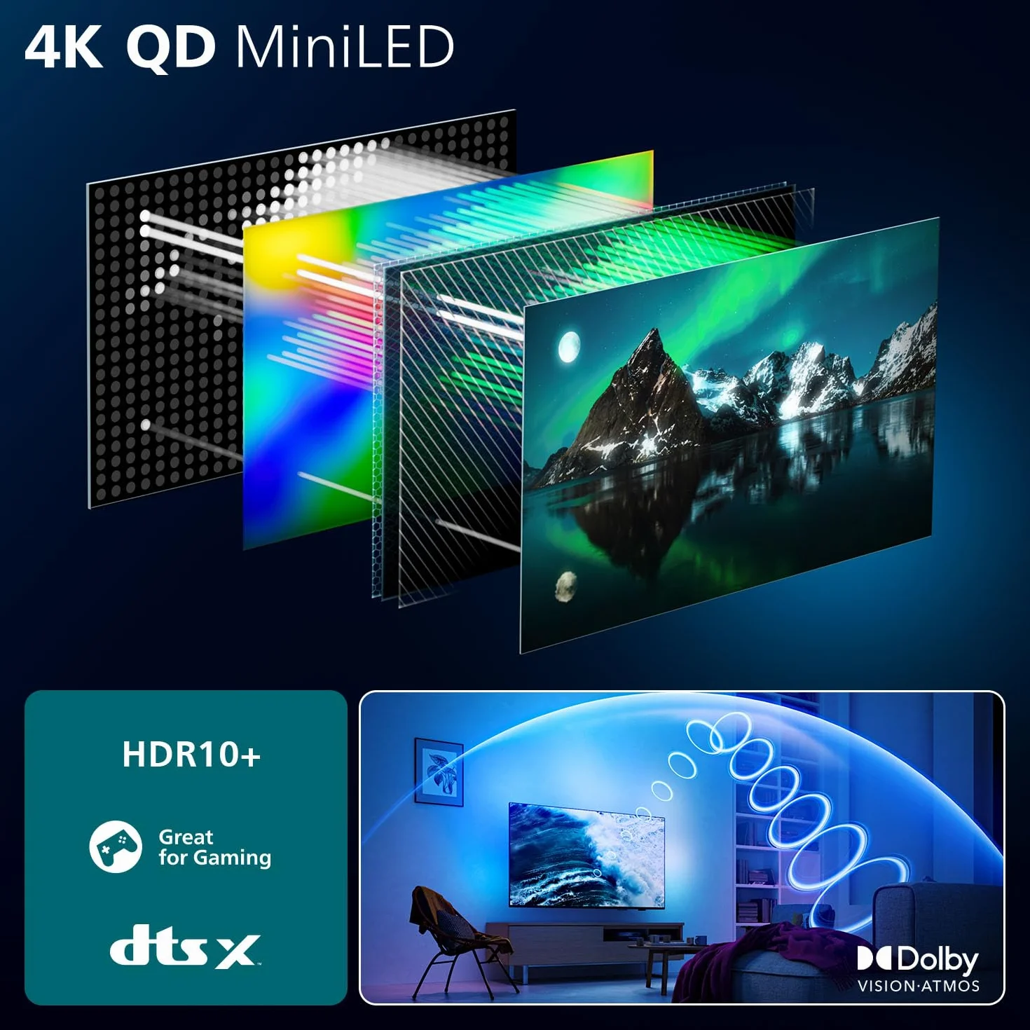 PHILIPS Ambilight 55MLED910 'The Xtra' Mini LED 4K Smart TV - Écran 55 Pouces avec P5 Perfect Picture Engine Ultra HD, Titan OS, Dolby Vision et Son Dolby Atmos
