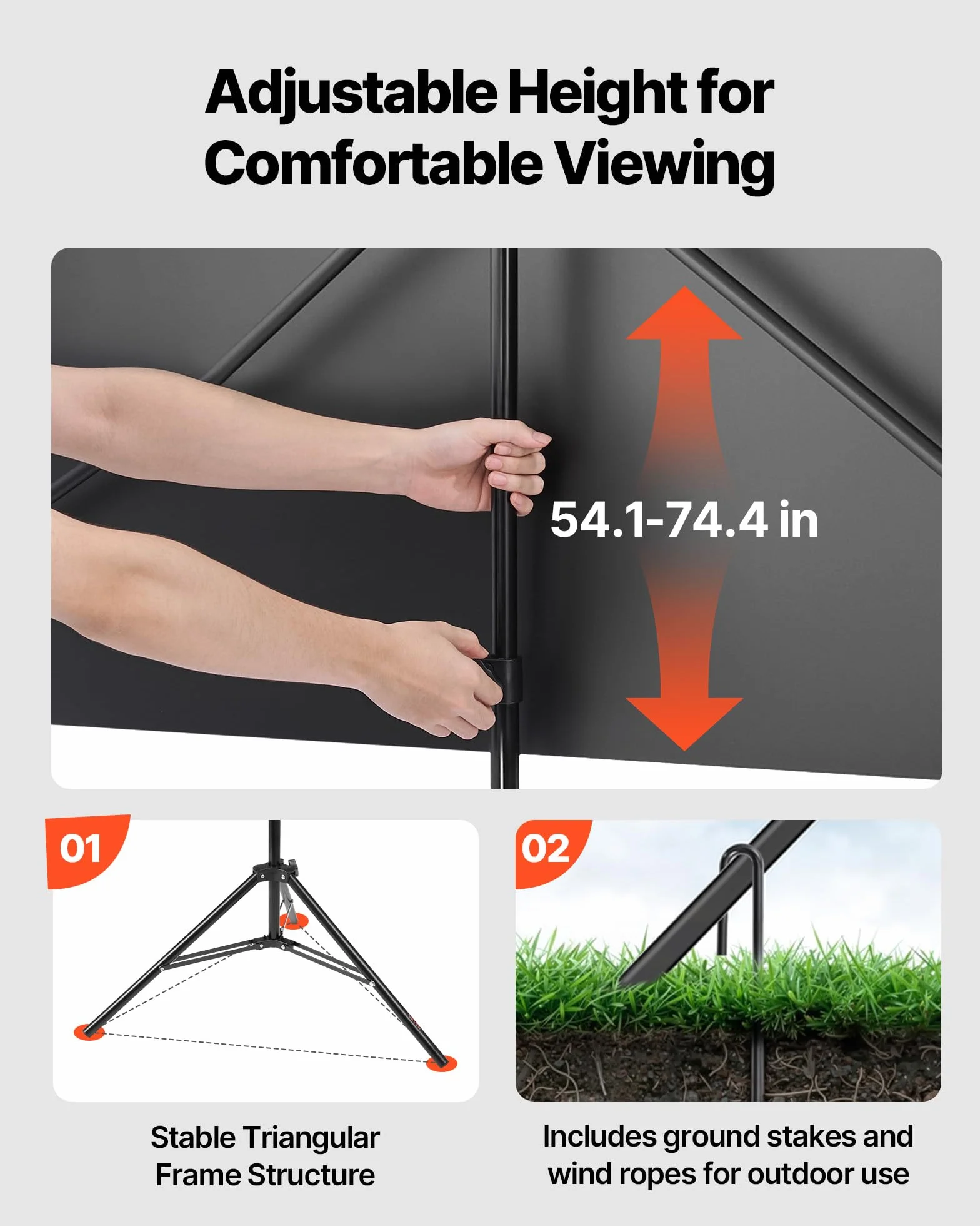 VEVOR Écran de Projection Trépied 203,2 cm Portable Infroissable 160° 16:9 4K HD