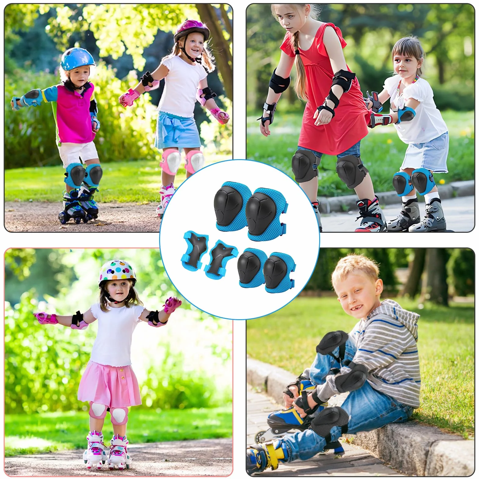 Kit de Protection pour Patins à roulettes, 6 Pièces Genouillères Coudières Protège-Poignets Réglables