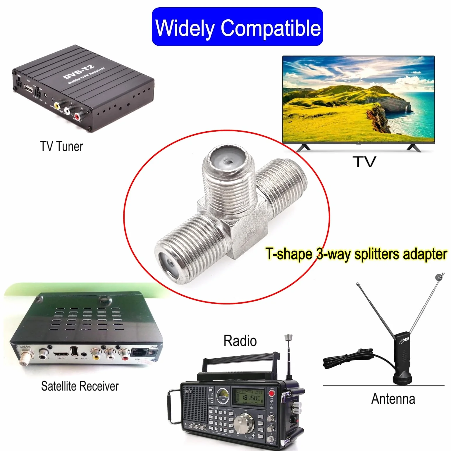 JZK 2x connecteurs répartiteurs en T type F à 3 voies adaptateur répartiteur coaxial TV satellite F femelle vers double femelle, combinateur d'antenne TV 75 ohms pour câble, modem, récepteur satellite