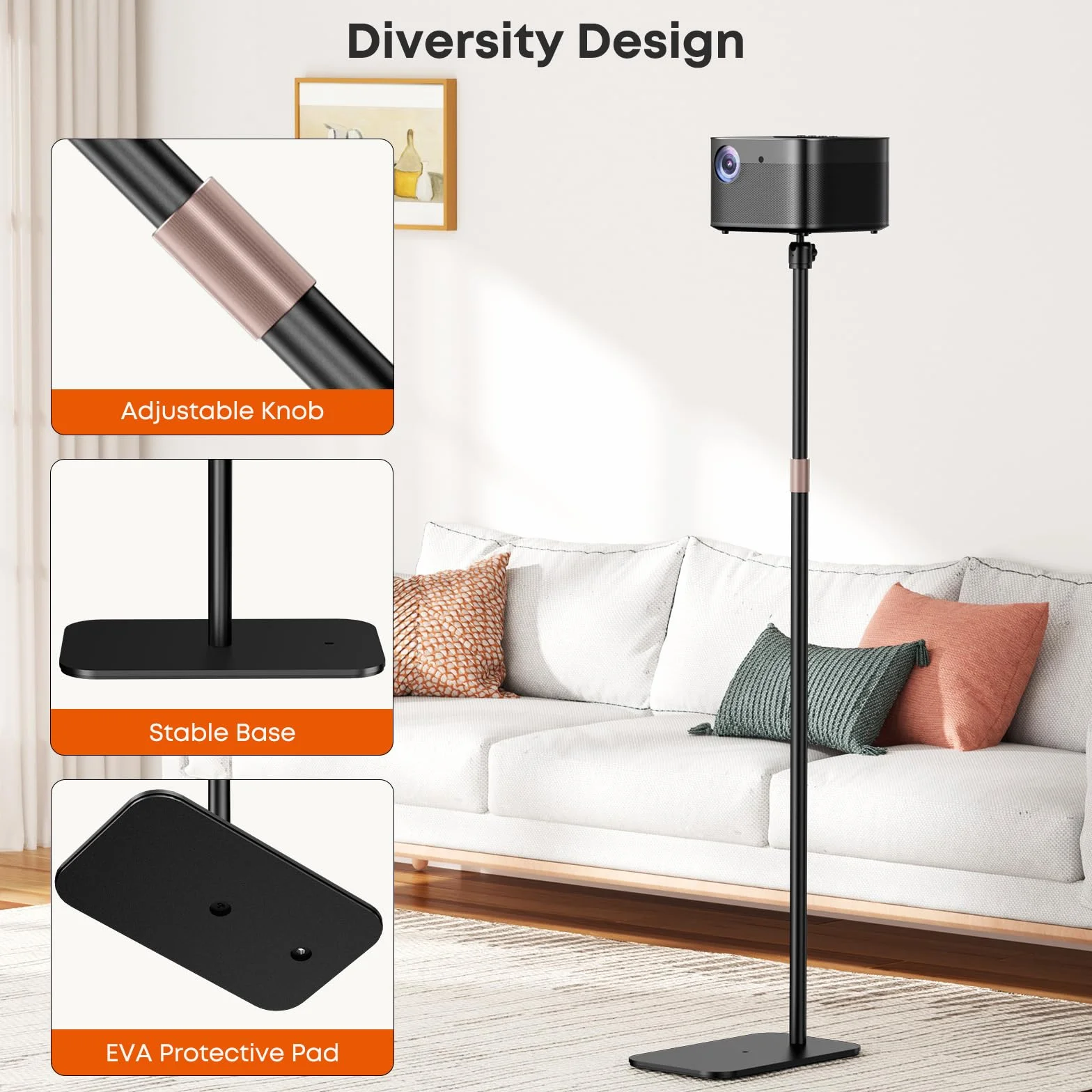PUTORSEN Support Universel pour Projecteur – Pied réglable en hauteur, 5 kg, Rotule 360°, Pas de vis 1/4"