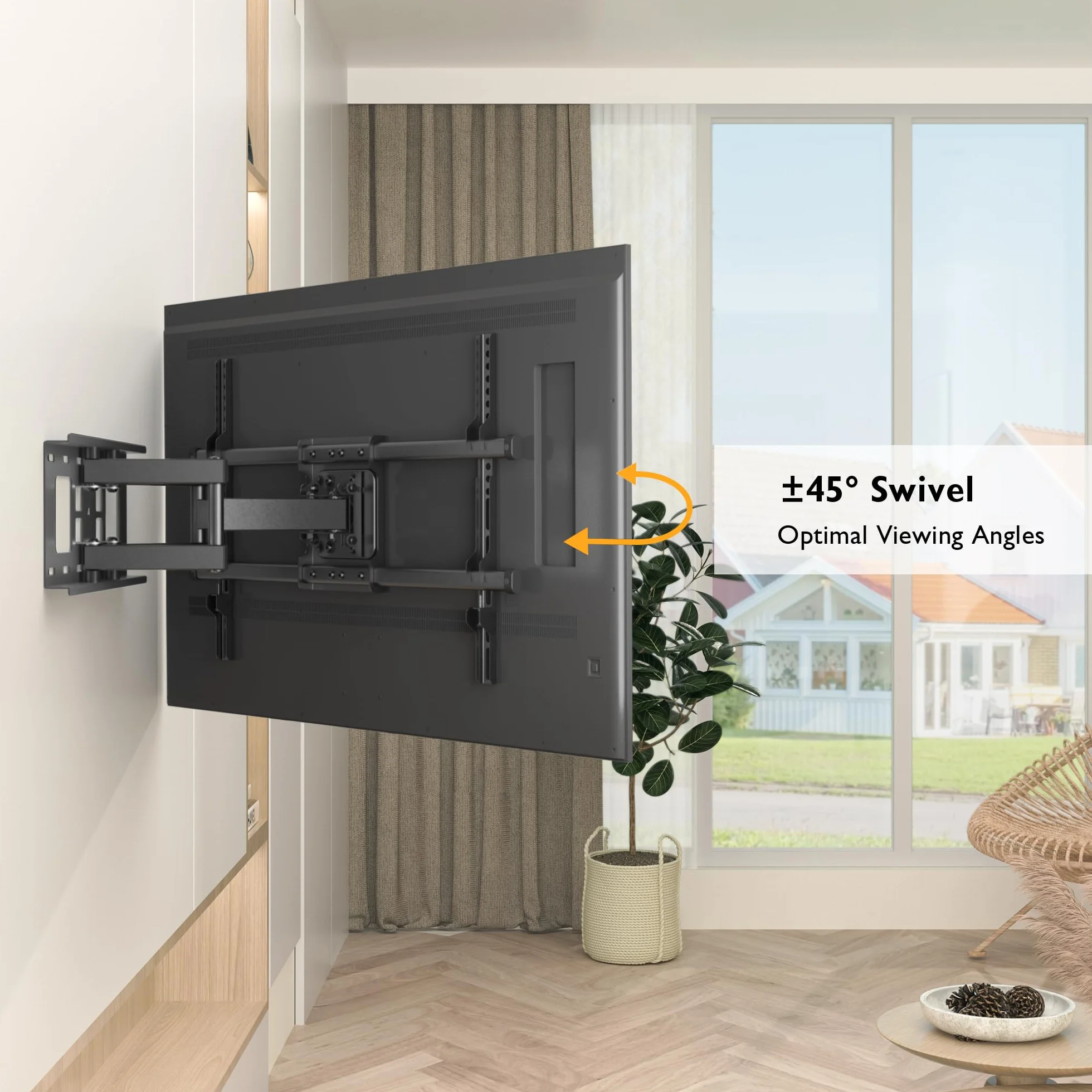 BONTEC Support Mural TV pour Télévision Plat et Incurvé LCD LED 32-84 Pouces jusqu'à 60KG, Support TV Mural orientable et Inclinable, Bras Doubles Solides et Robustes, Max VESA 600x400mm