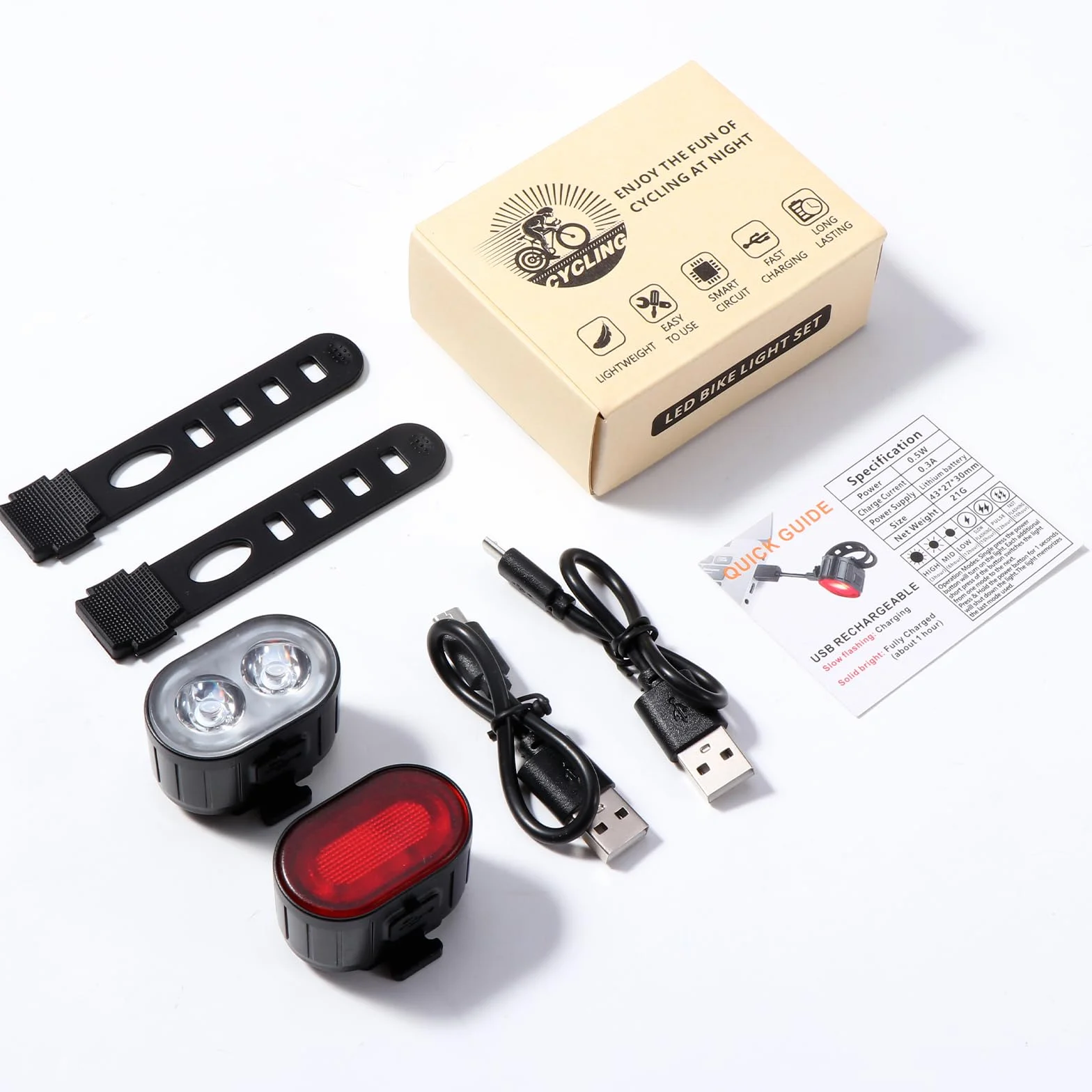 Oderra Lumiere Velo Avant et Arrière Lampe Velo LED Puissante Rechargeable USB 4/6Modes Étanche IPX4 Autonomie Prolongée pour VTT Vélo Skateboard