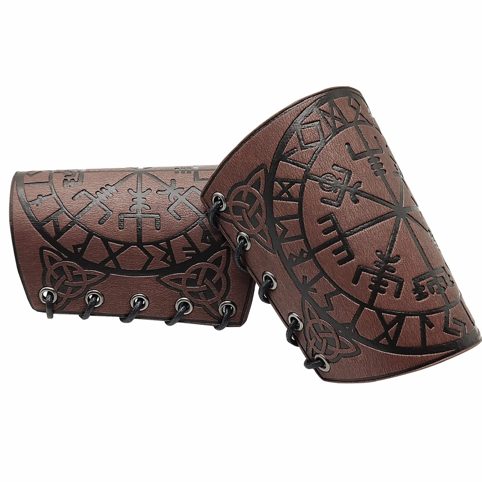 Bracelet de gantelet en Cuir Pleine Fleur Fait à la Main, Bijou Viking avec Boussole runique