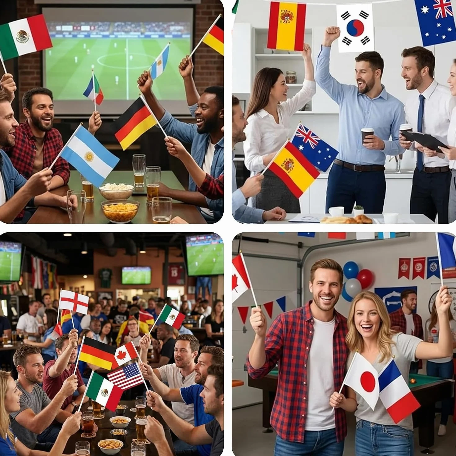 Drapeaux Coupe du Monde Football 2026, Mini Drapeaux 48 Pays, 14x21cm, avec Bâtons