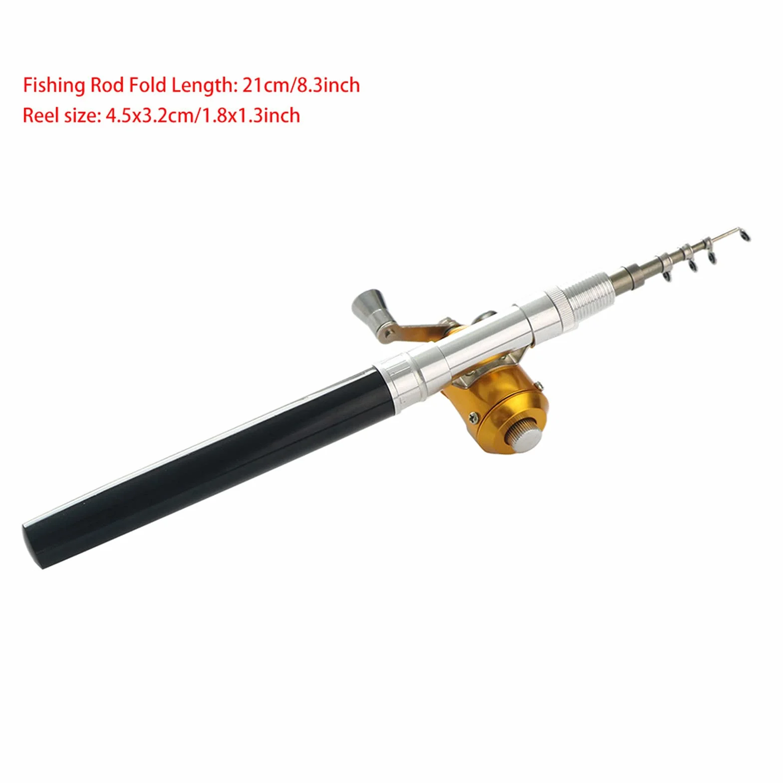 Mini Canne à Pêche Stylo Télescopique Aluminium 21cm Kit Combiné Moulinet Ligne Portable Voyage Eau Douce Salée